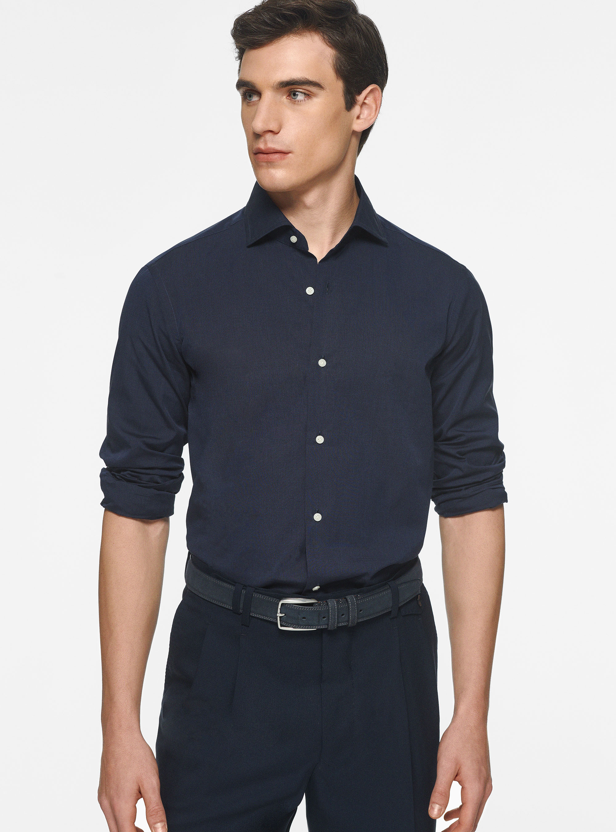 Chemise en coton fil &agrave; fil, BLEU MARINE