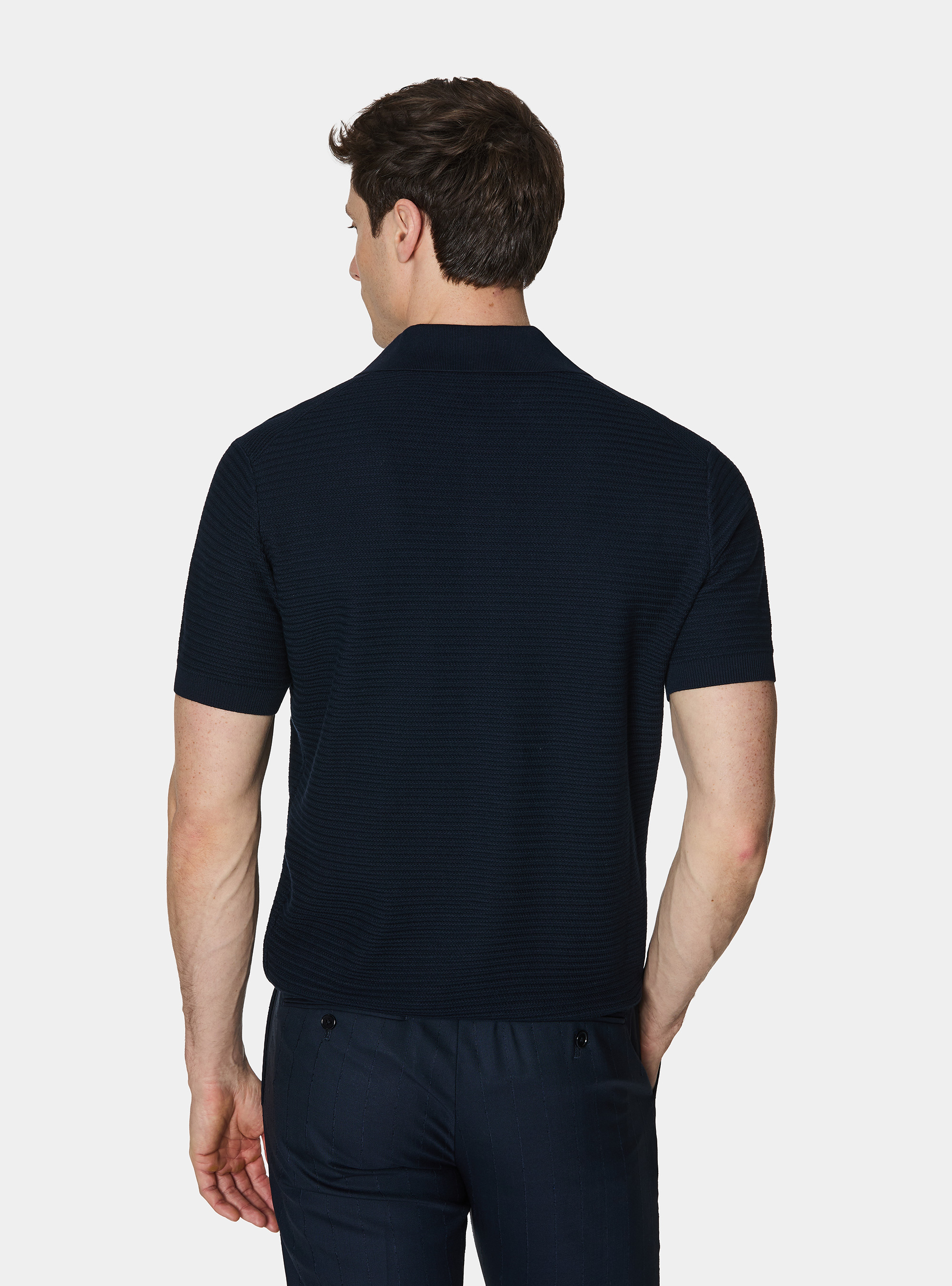 Strickpullover aus strukturierter Baumwolle, NAVY 0218C