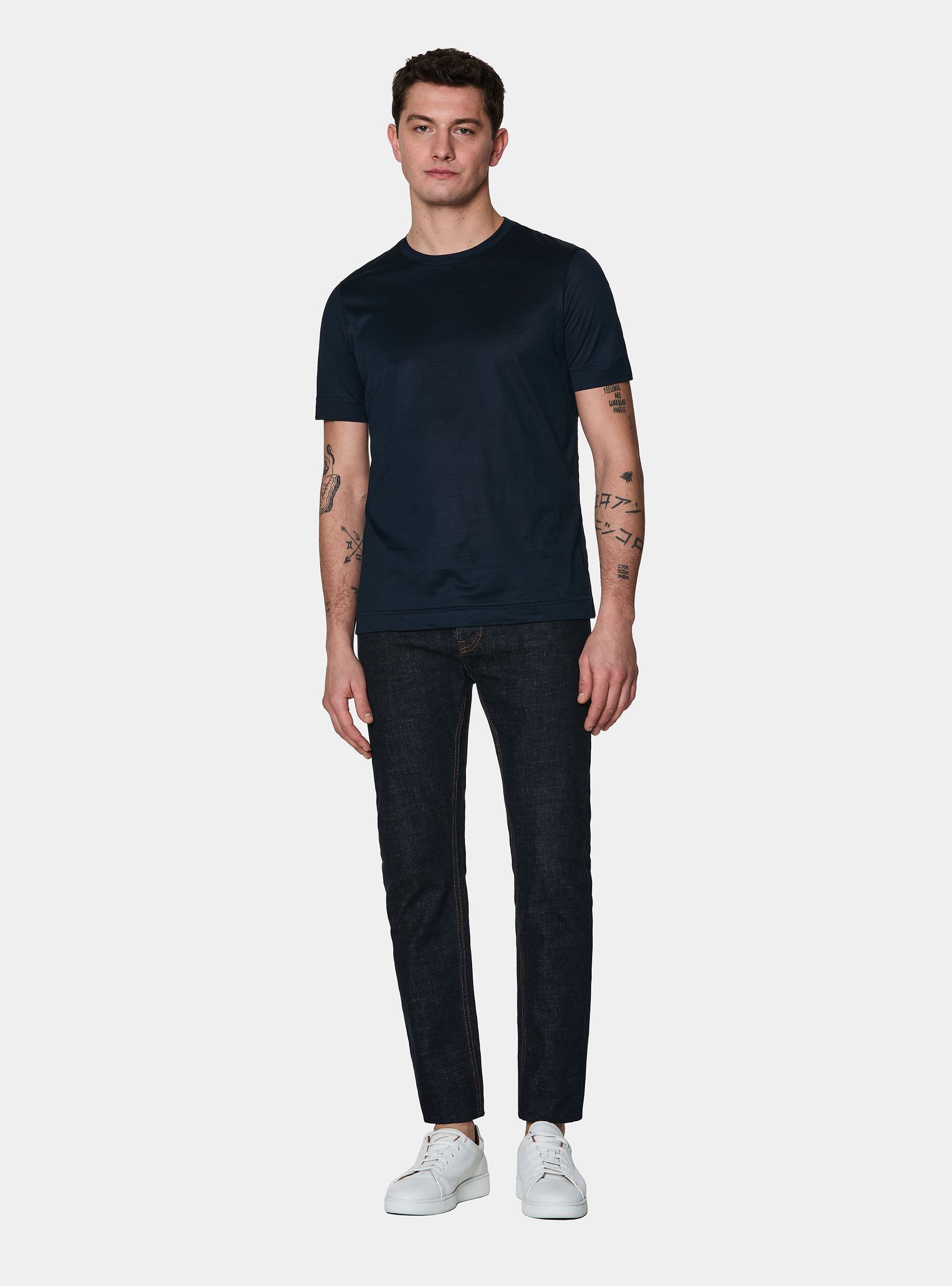 T-shirt mezza manica in filo di Scozia, BLU NAVY