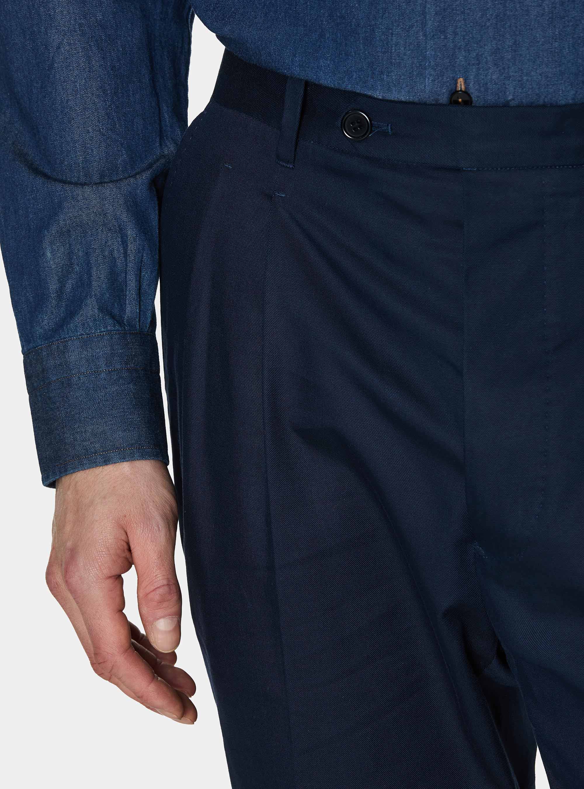 Cotton-blend pleated trousers, NAVY BLUE