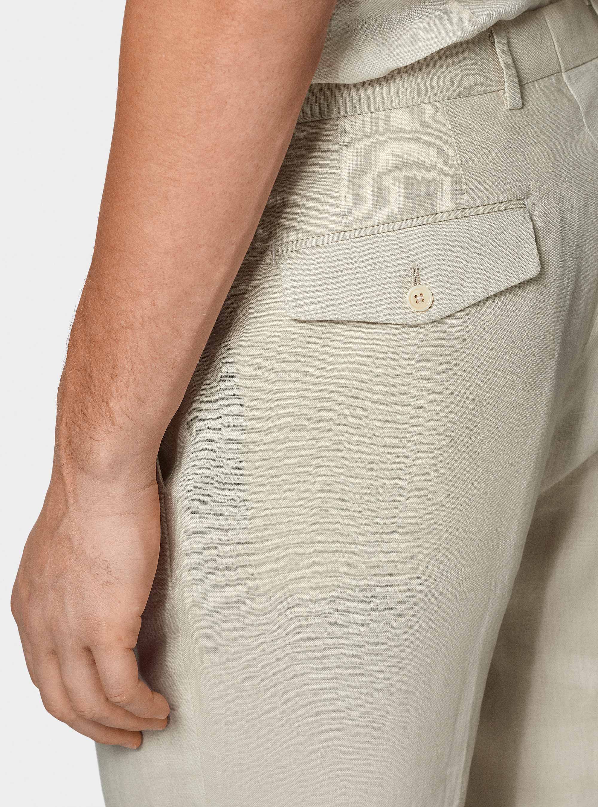 Pure linen double pleat trousers, ECRU