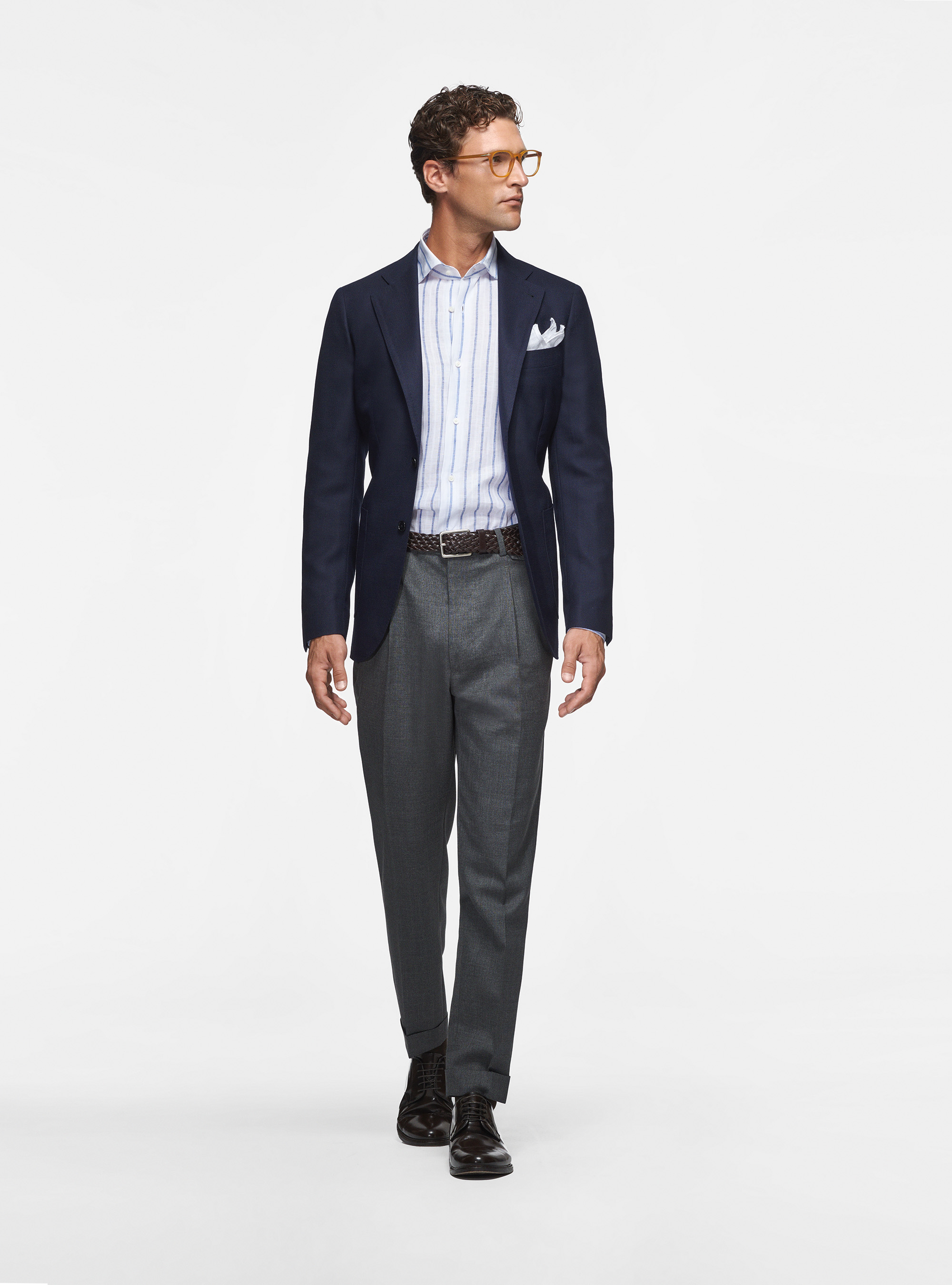Giacca in pura lana hopsack, BLU NAVY