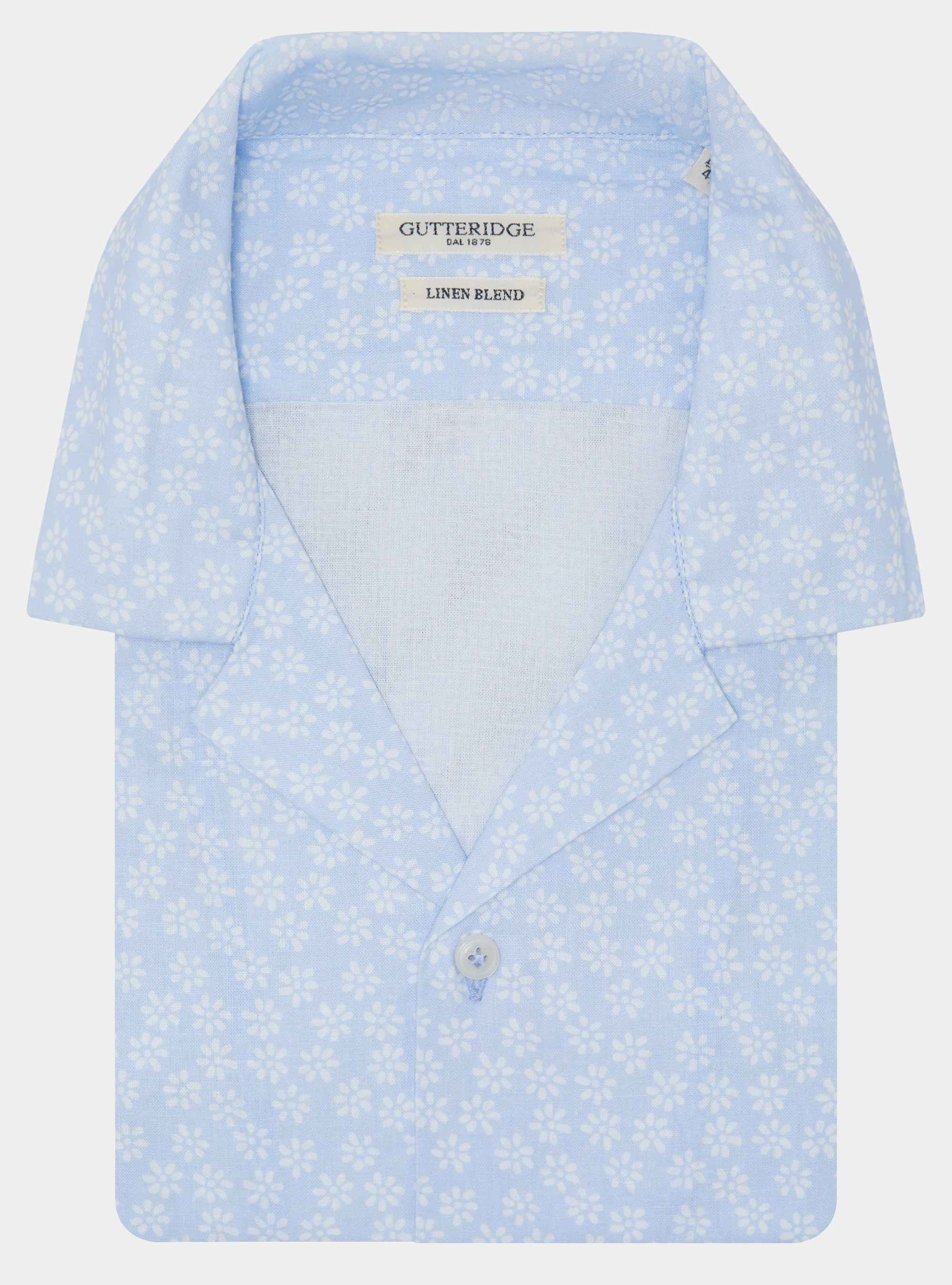 Camicia bowling in lino e cotone stampato, AZZURRO