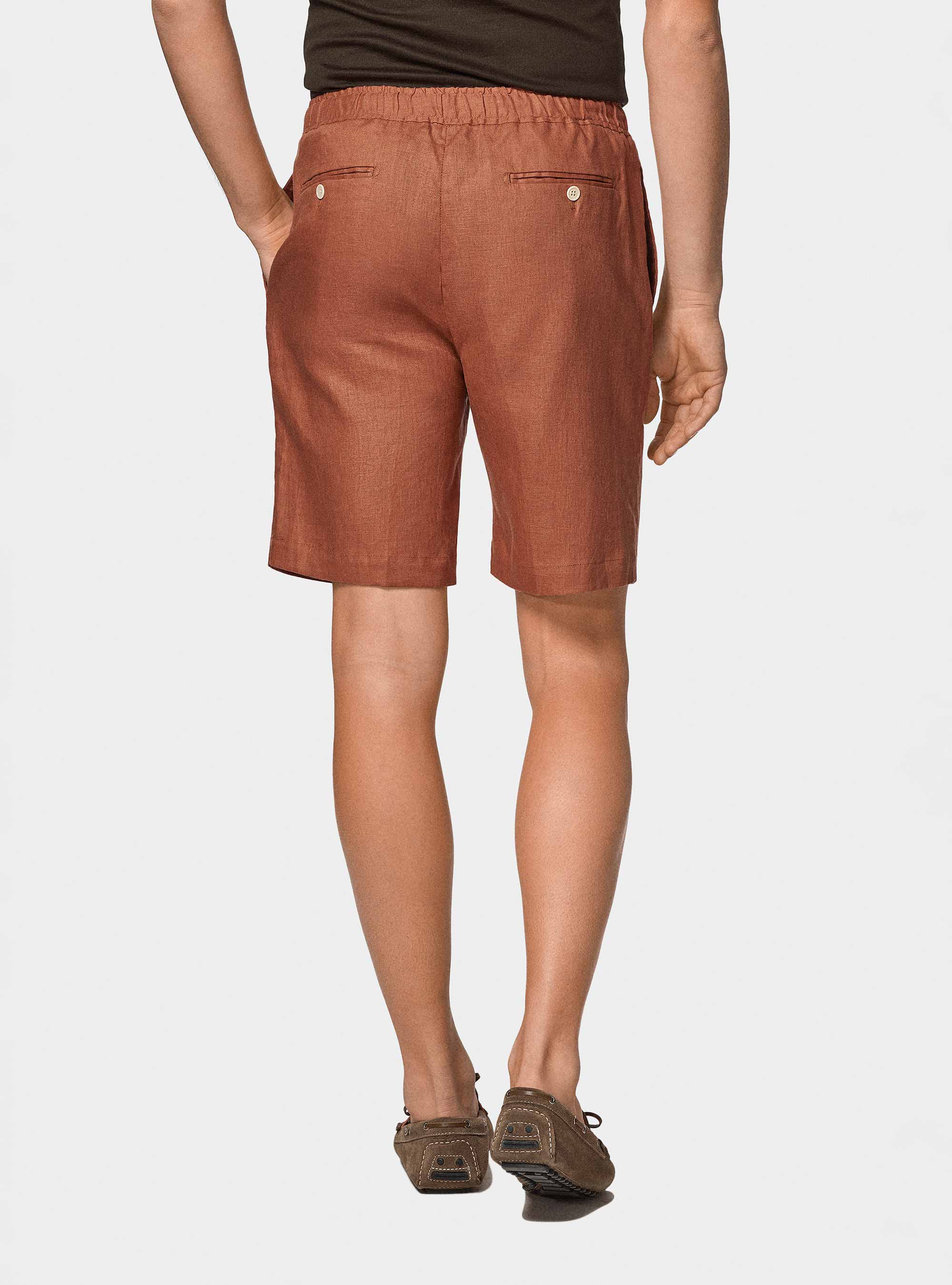 Pure linen bermuda shorts with elastic band, ROSA SALMONE 0468C