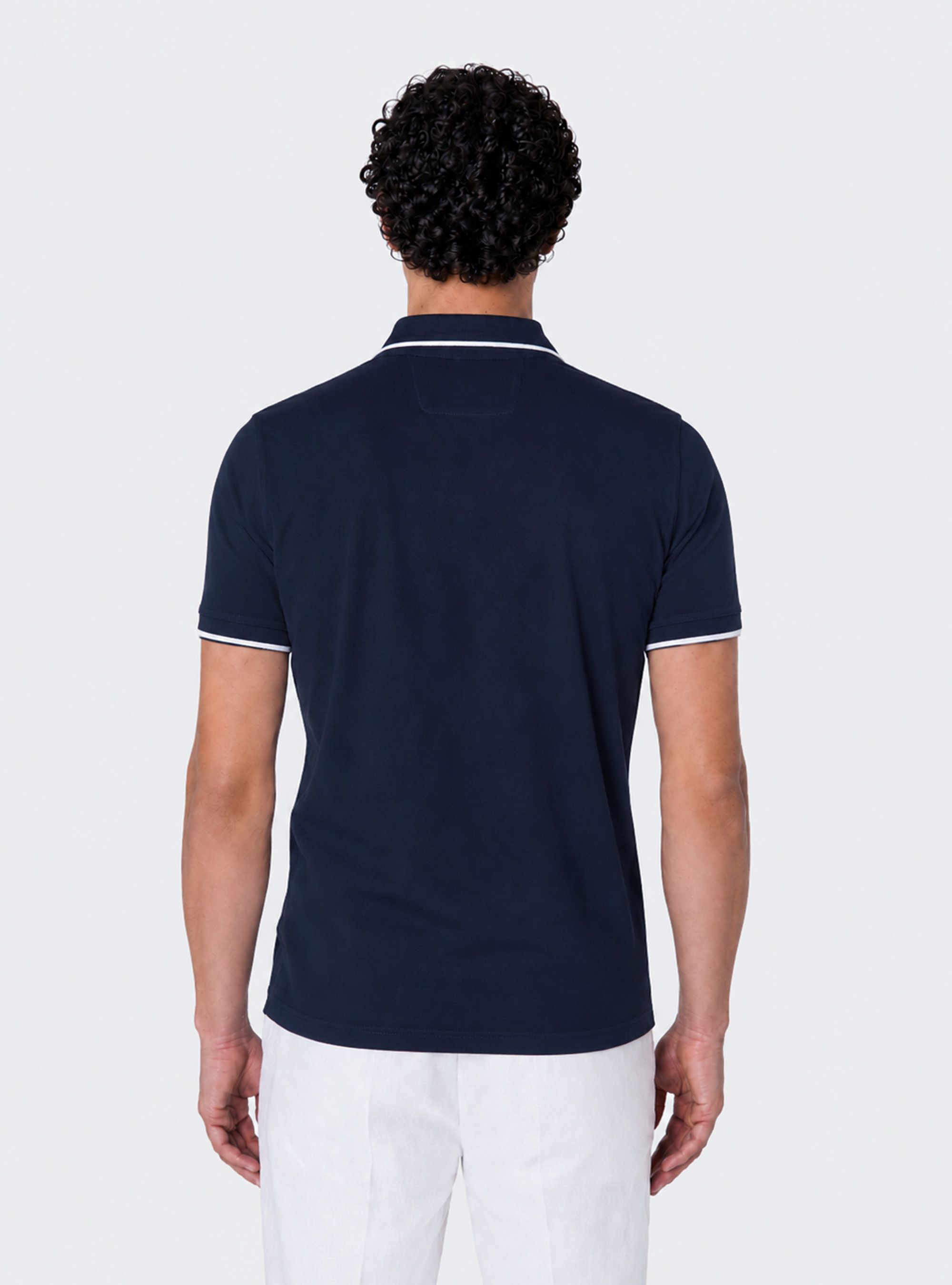 GT01 buttonless stretch pique polo shirt, NAVY BLUE