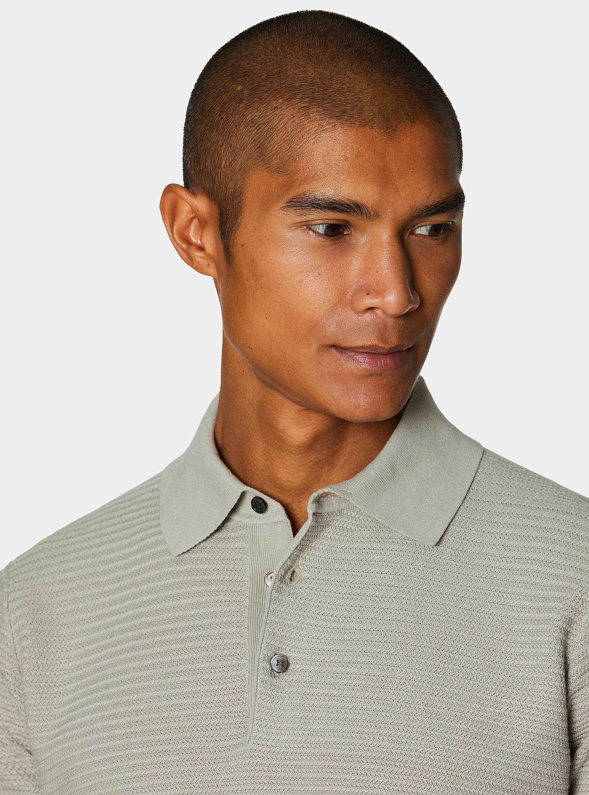 Polo en maille de coton textur&eacute;, SABLE
