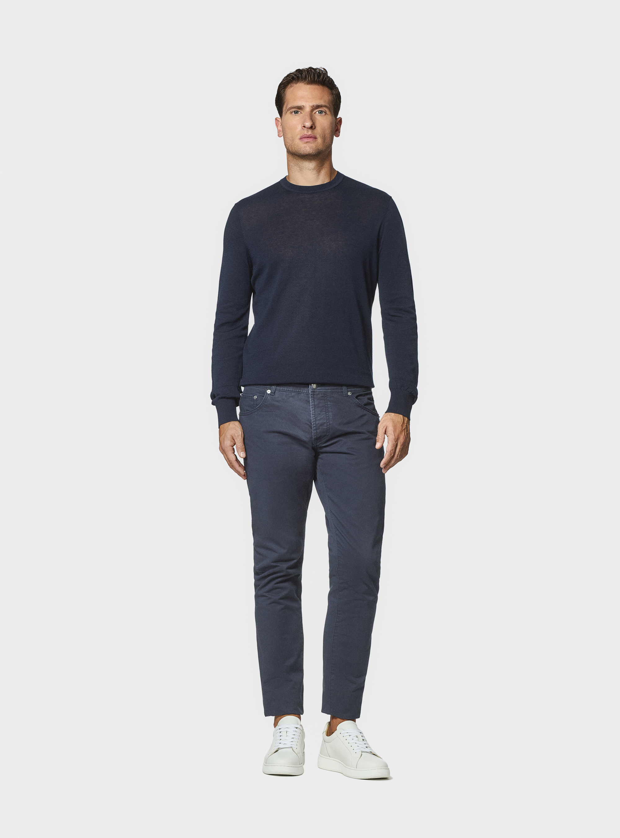 Cotton twill 5-pocket trousers, NAVY BLUE