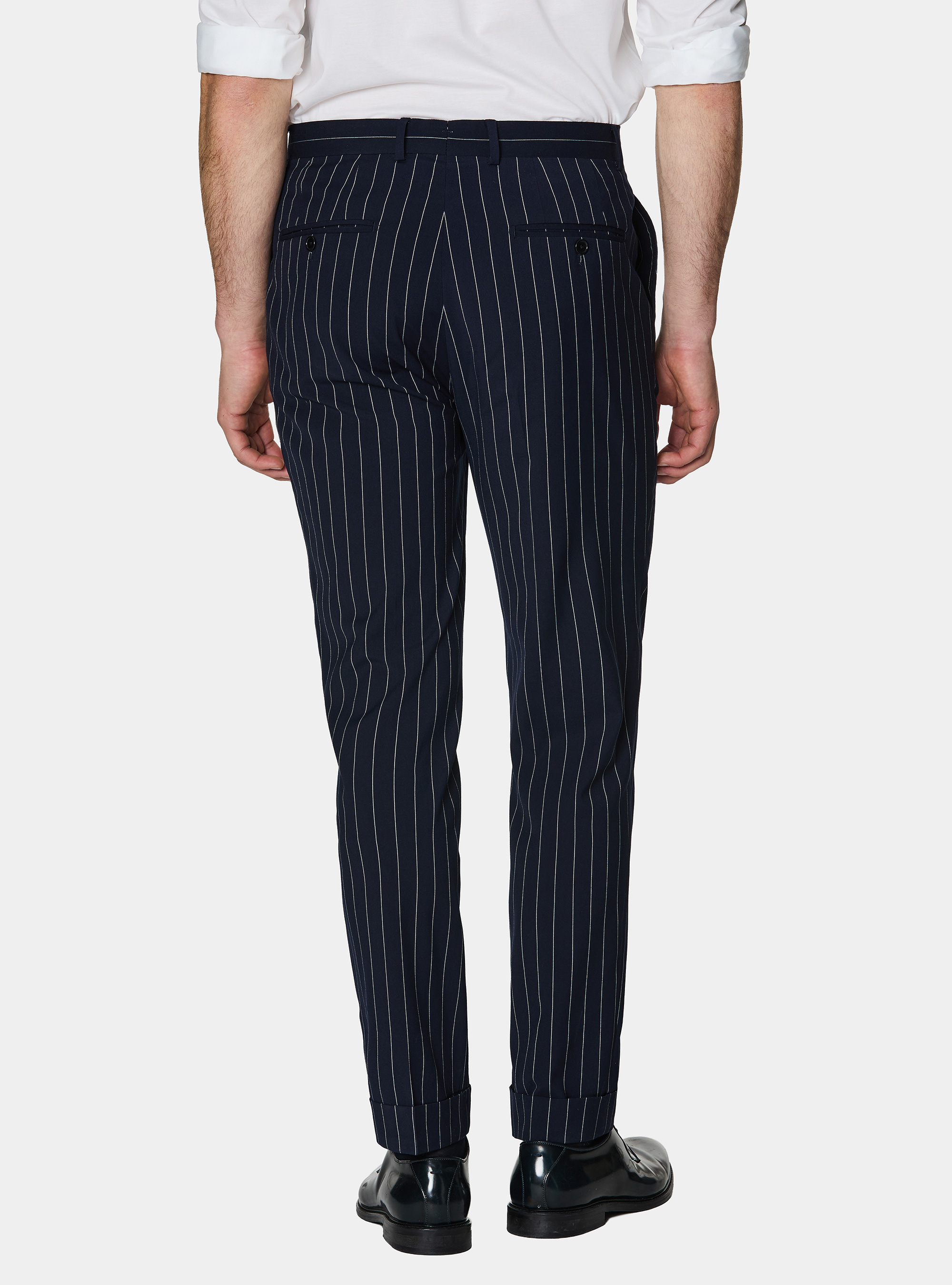 Double-breasted pinstripe suit trousers, NAVY BLUE