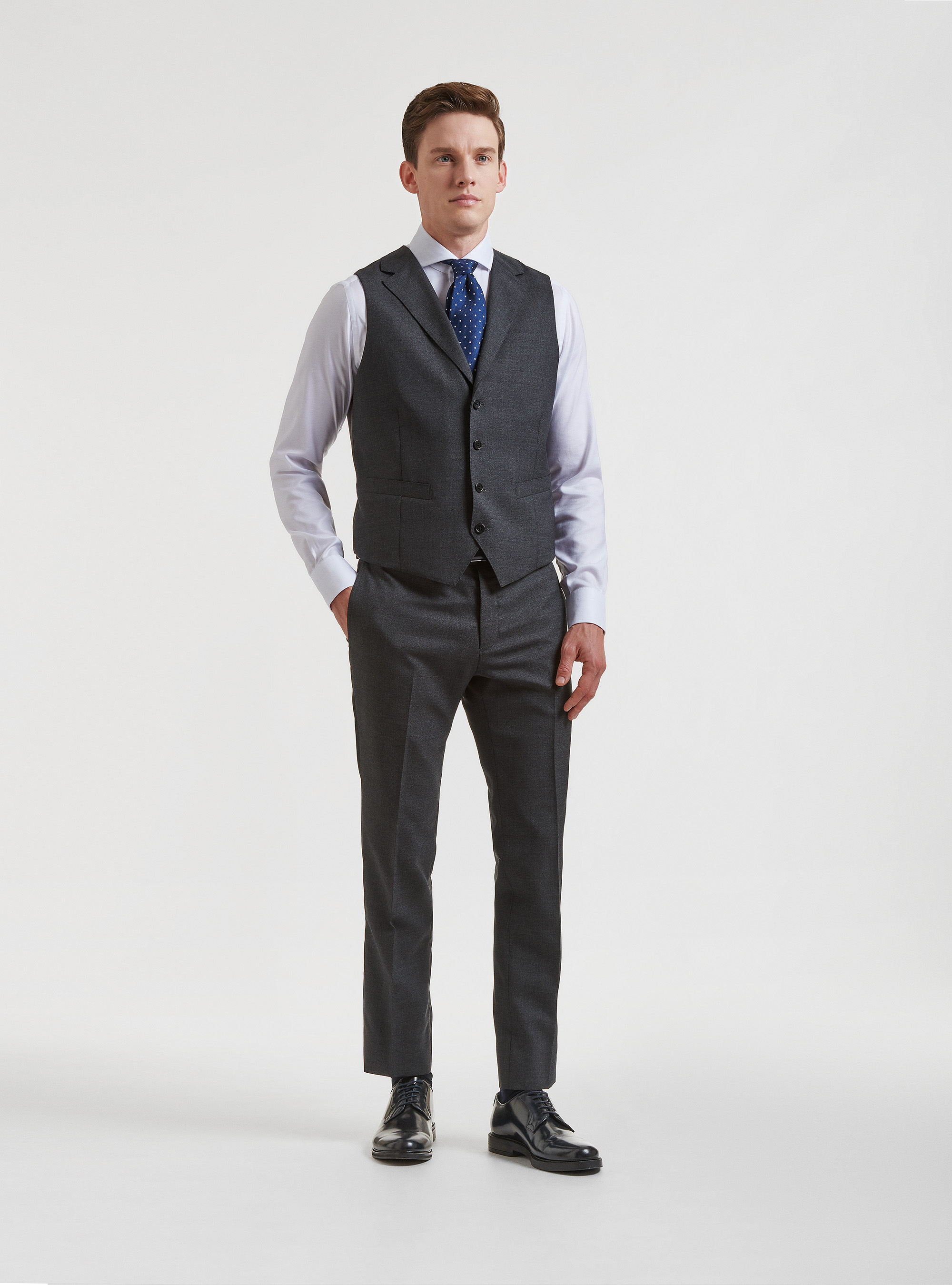 Vitale Barberis Canonico pure wool waistcoat, ASPHALT GREY