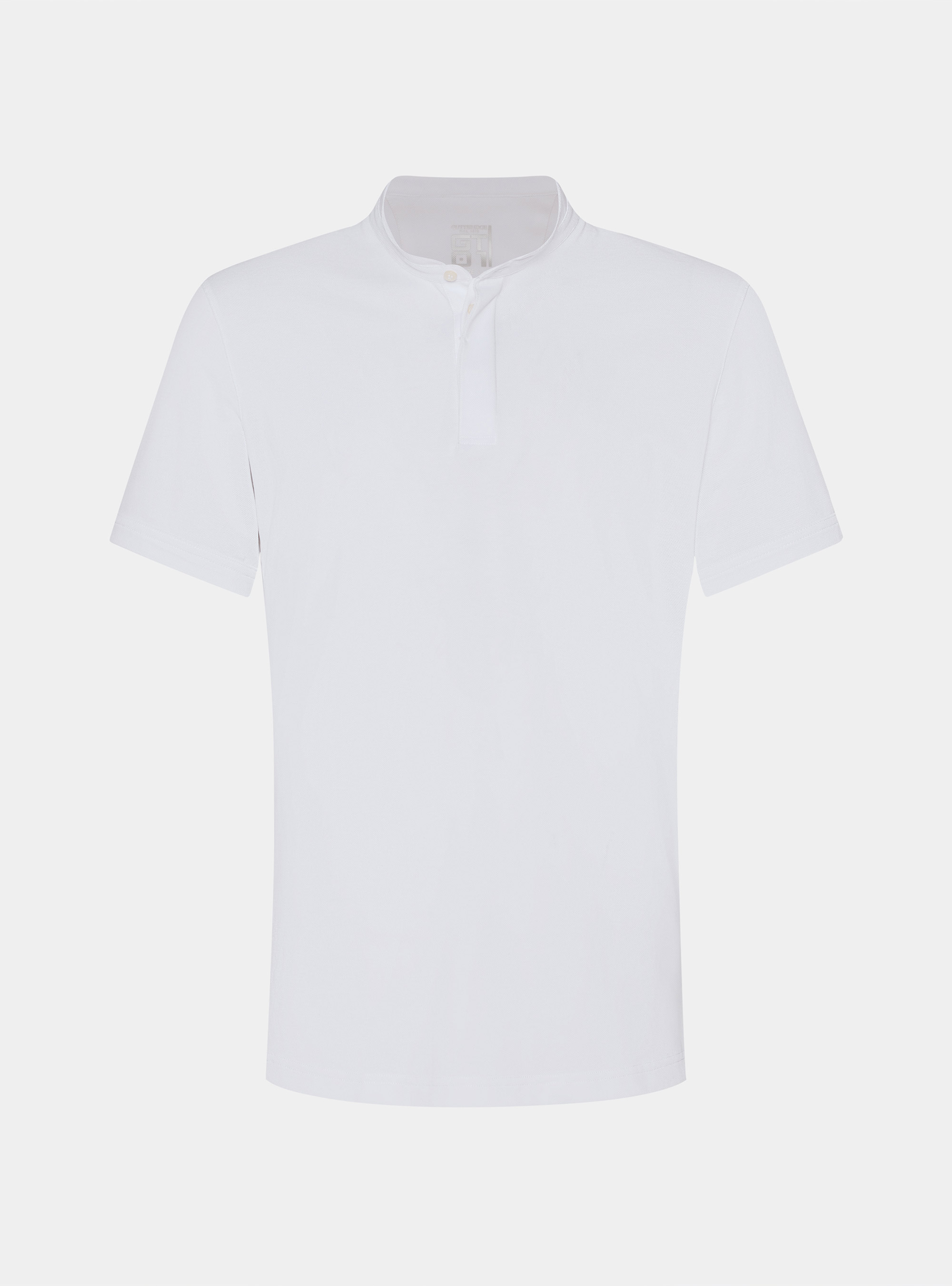 Polo collo coreano in misto cotone stretch, BIANCO