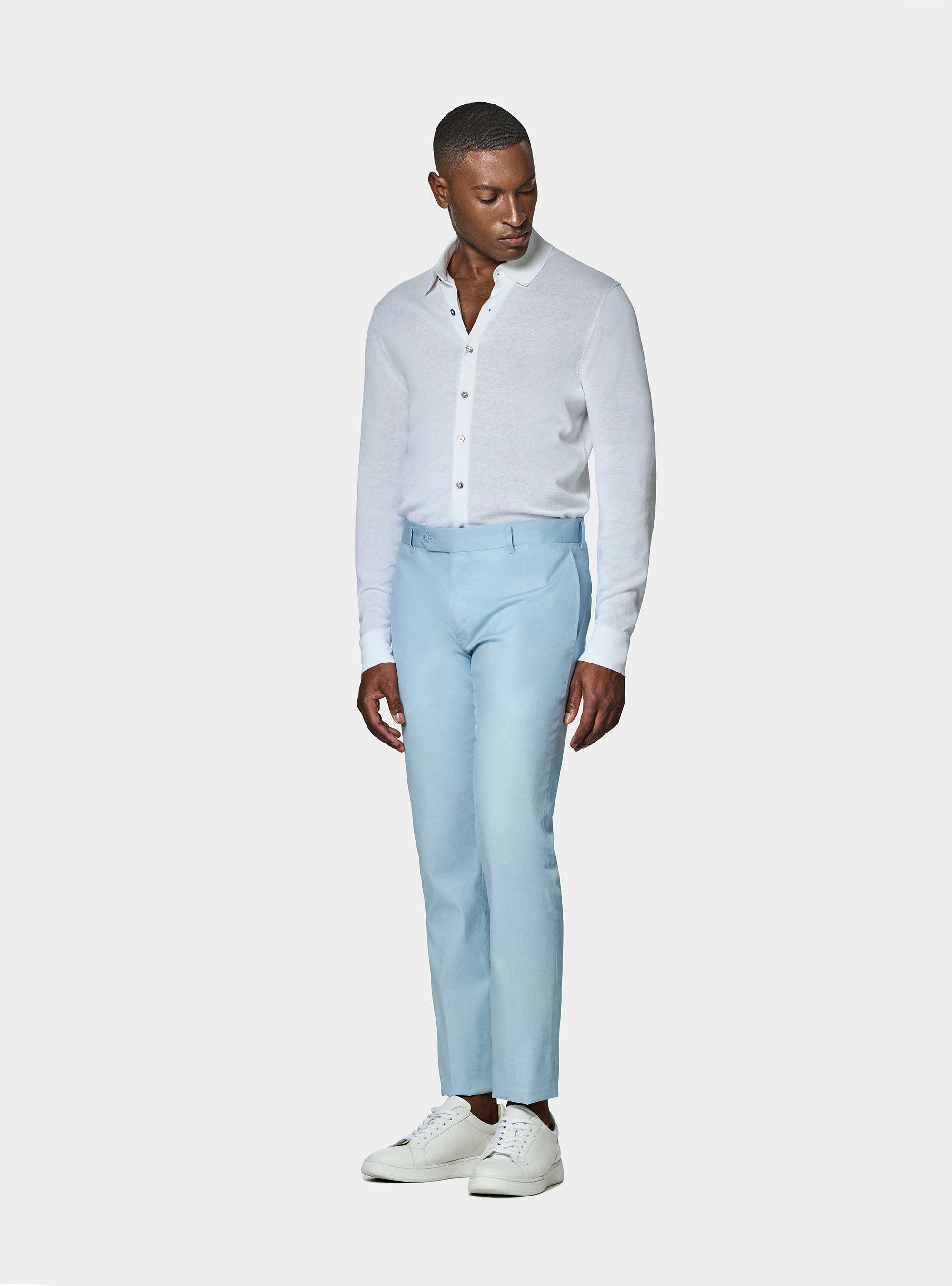 Pantal&oacute;n de traje de algod&oacute;n, CELESTE