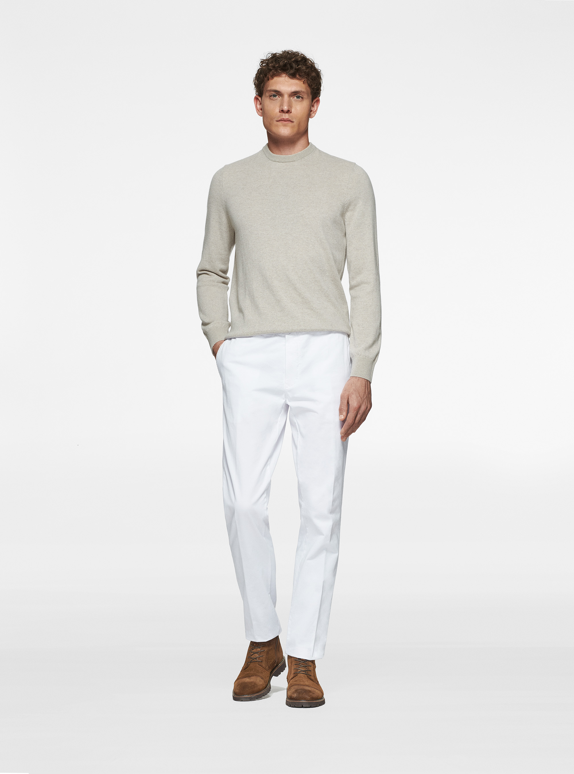 Pullover mit Rundhalsausschnitt aus Kaschmir, ECRU 0560C