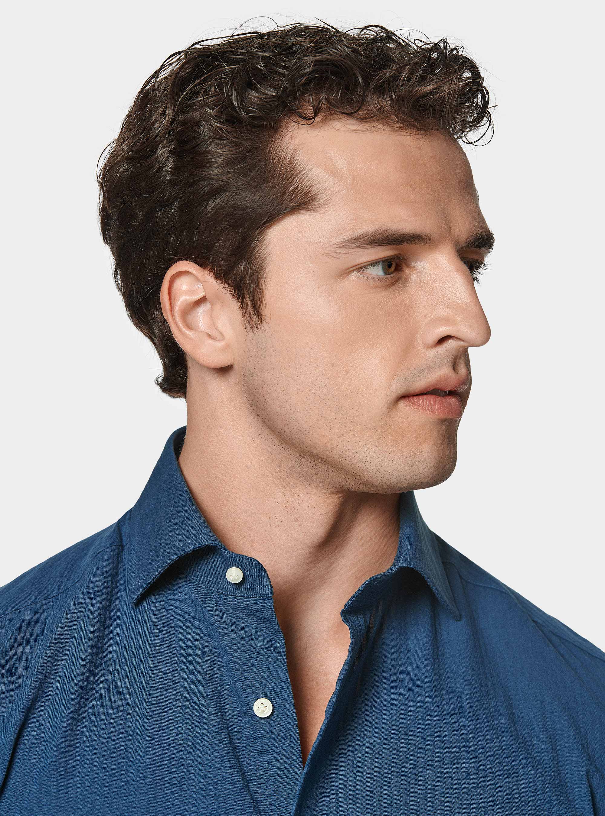 Camicia in puro cotone seersucker, 0243C DENIM