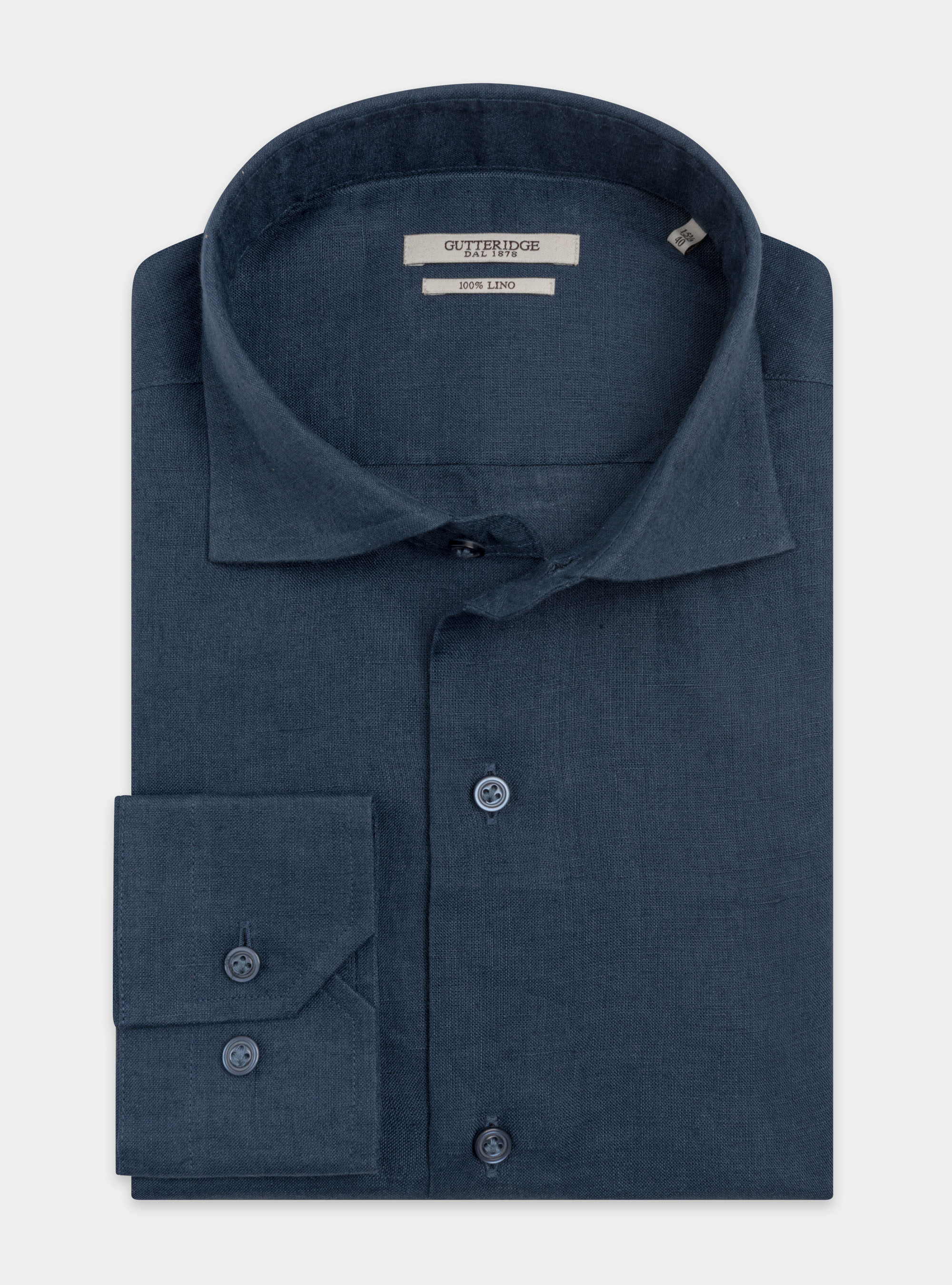 Chemise en pur lin &agrave; col semi-fran&ccedil;ais, BLEU MARINE