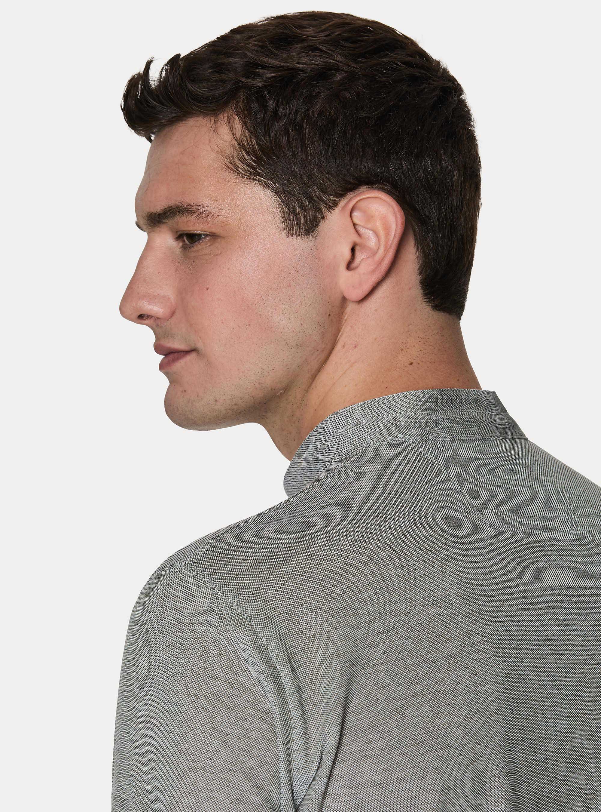 Polo collo coreano in misto cotone stretch, VERDE SALVIA 0604C