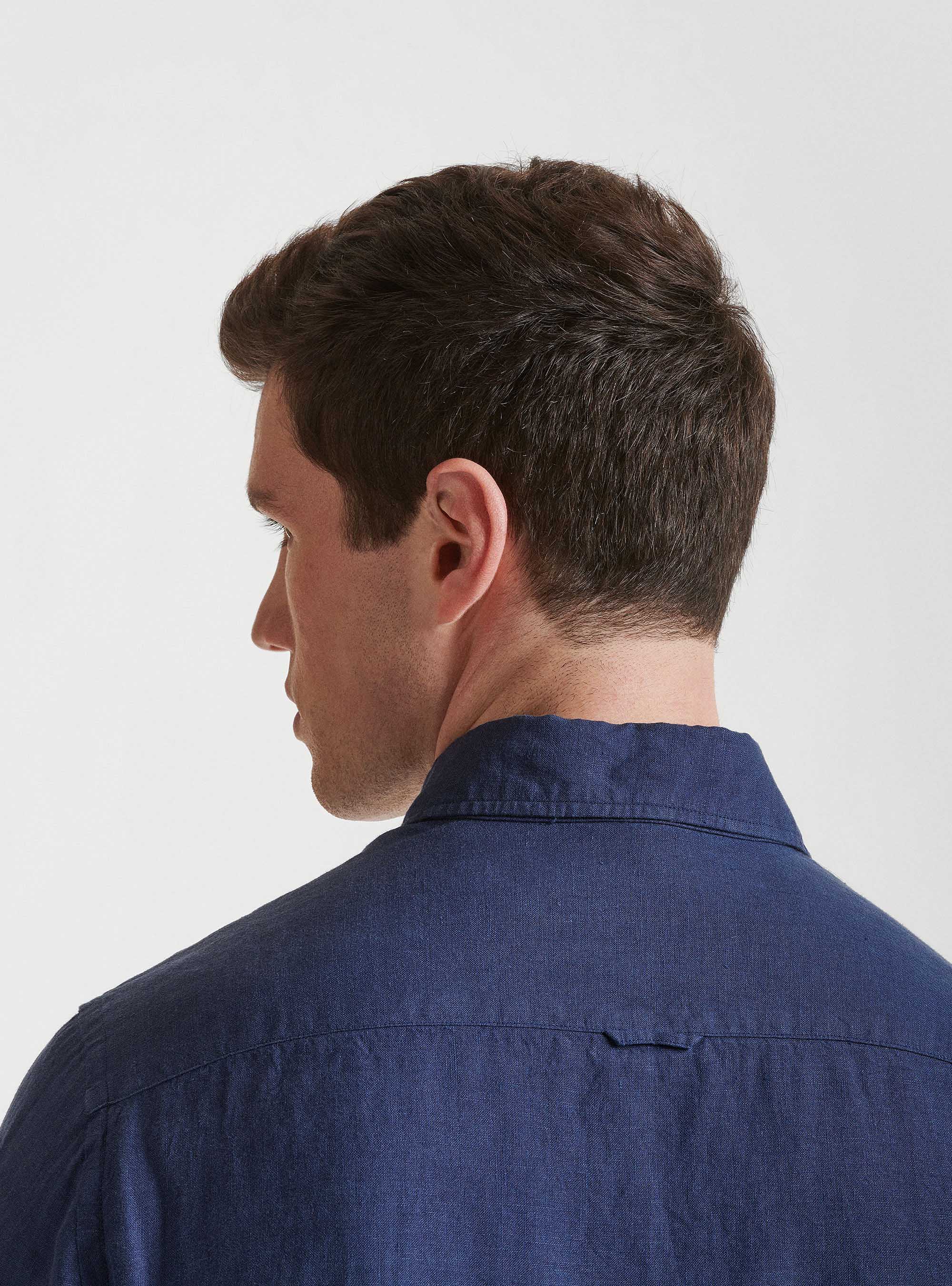 Camicia collo semi francese in puro lino, BLU NAVY