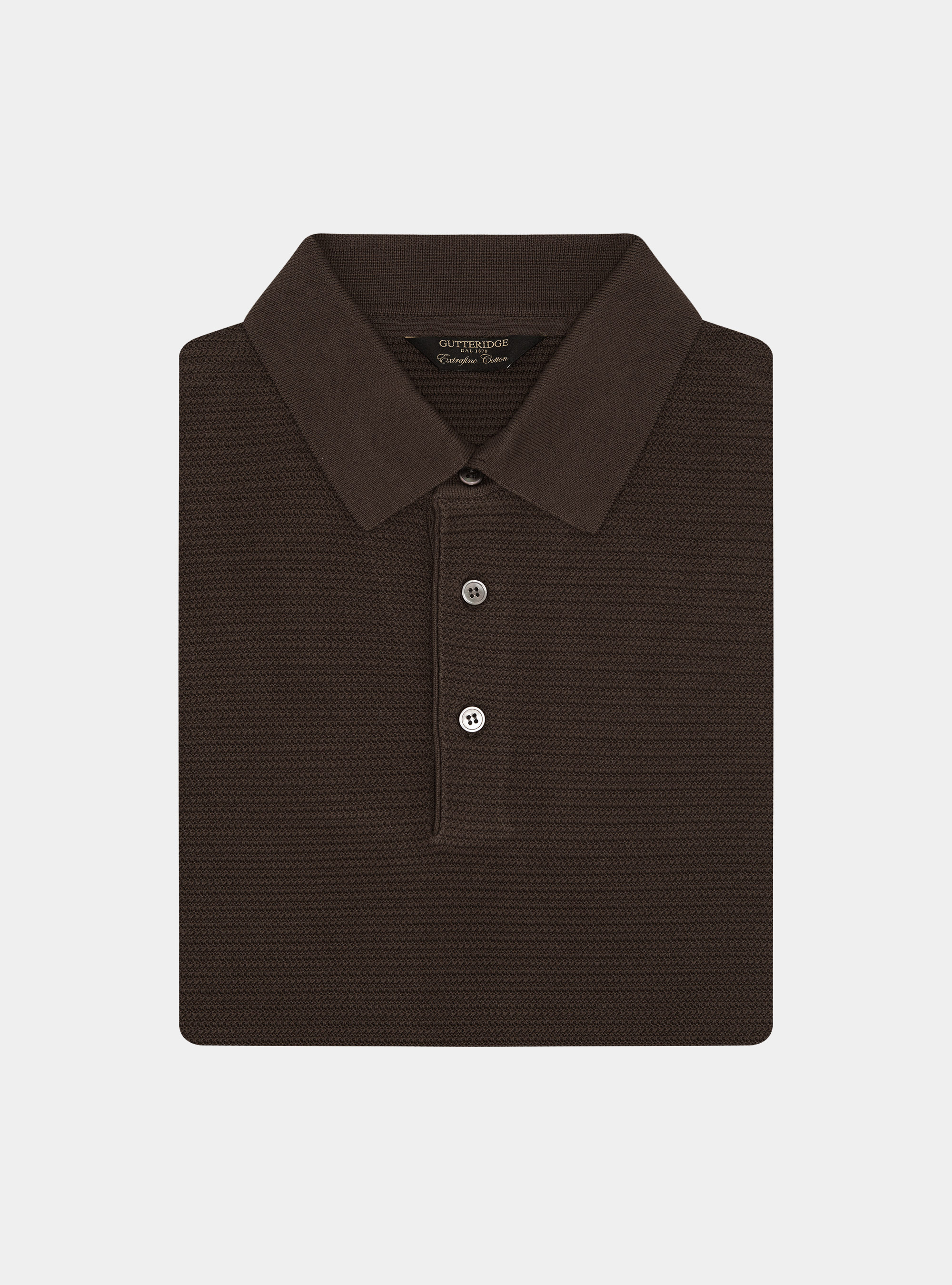 Polo en maille de coton textur&eacute;, MARRON