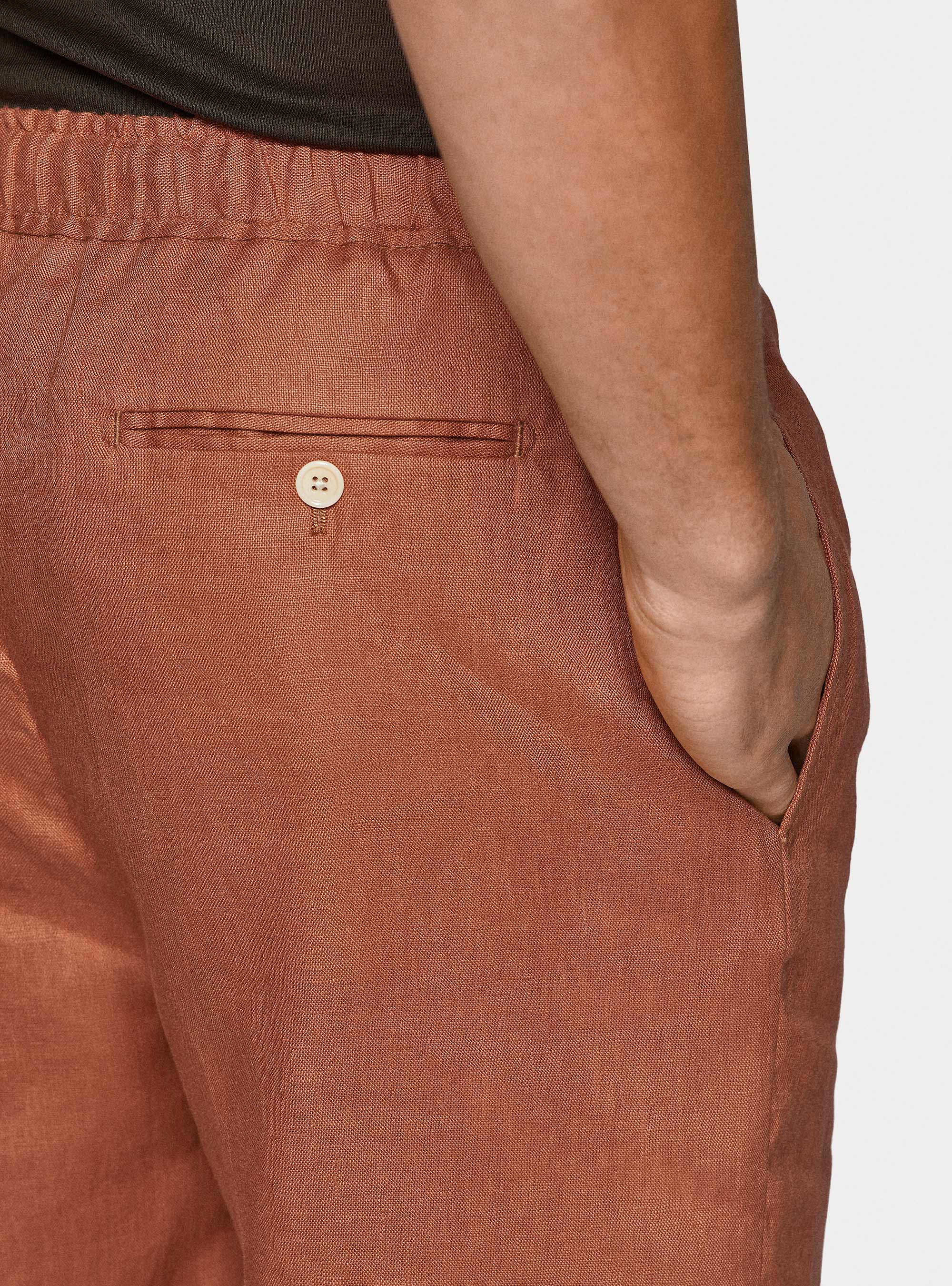 Pure linen bermuda shorts with elastic band, ROSA SALMONE 0468C