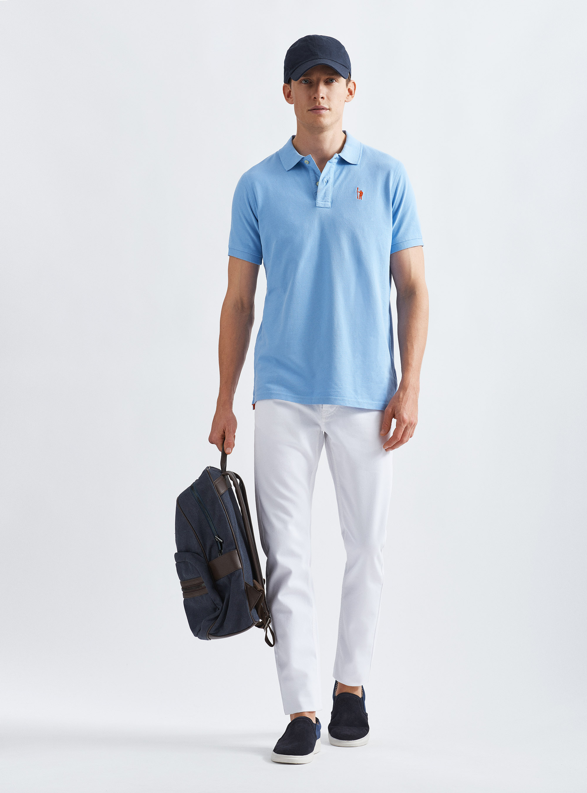 Classic cotton pique polo with embroidery, LIGHT BLUE