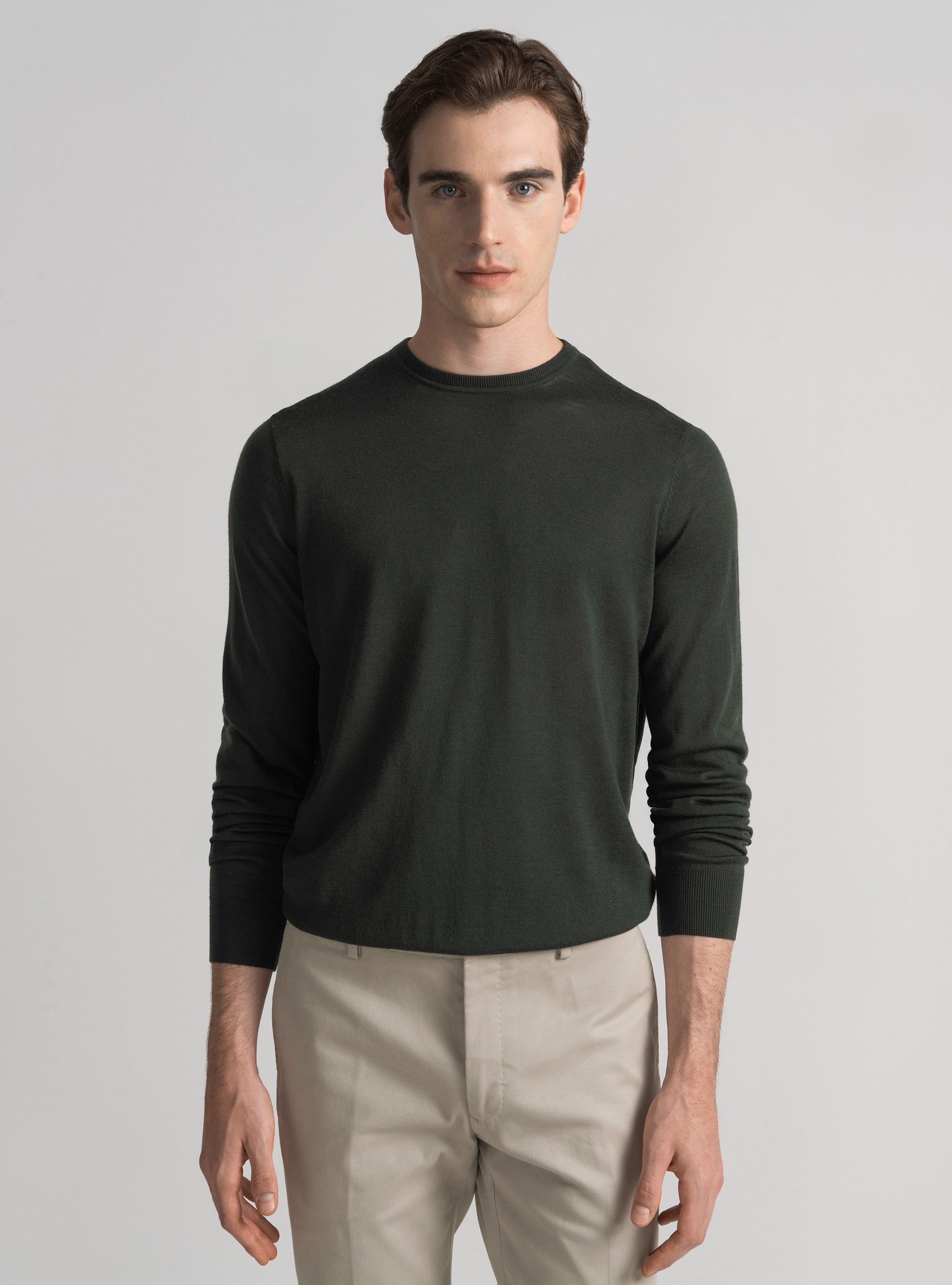 Crew-neck sweater in pure extra-fine merino wool, MILITARE 0609C