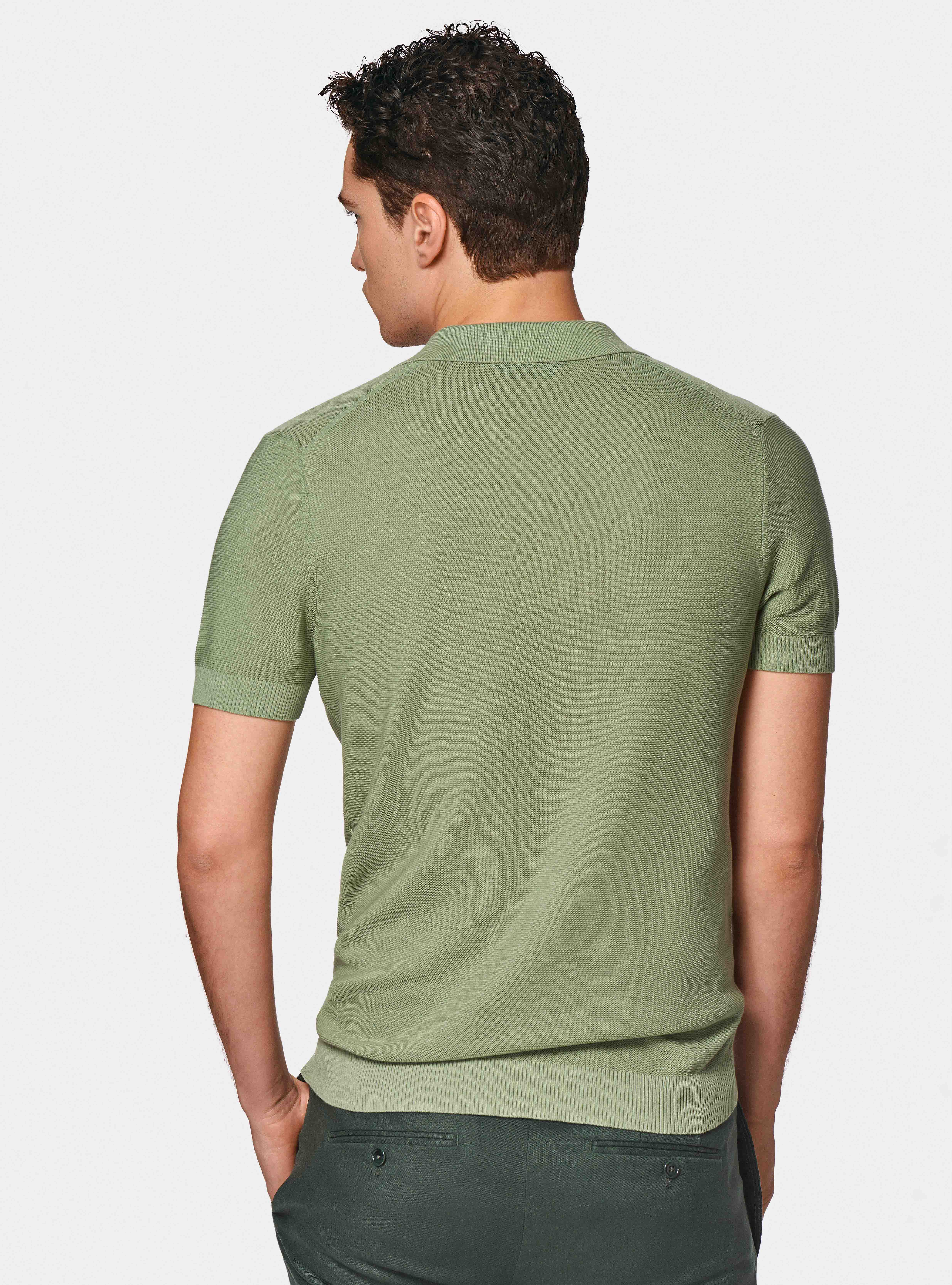 Knitted links polo shirt in extra-fine cotton, SALVIA 0602C