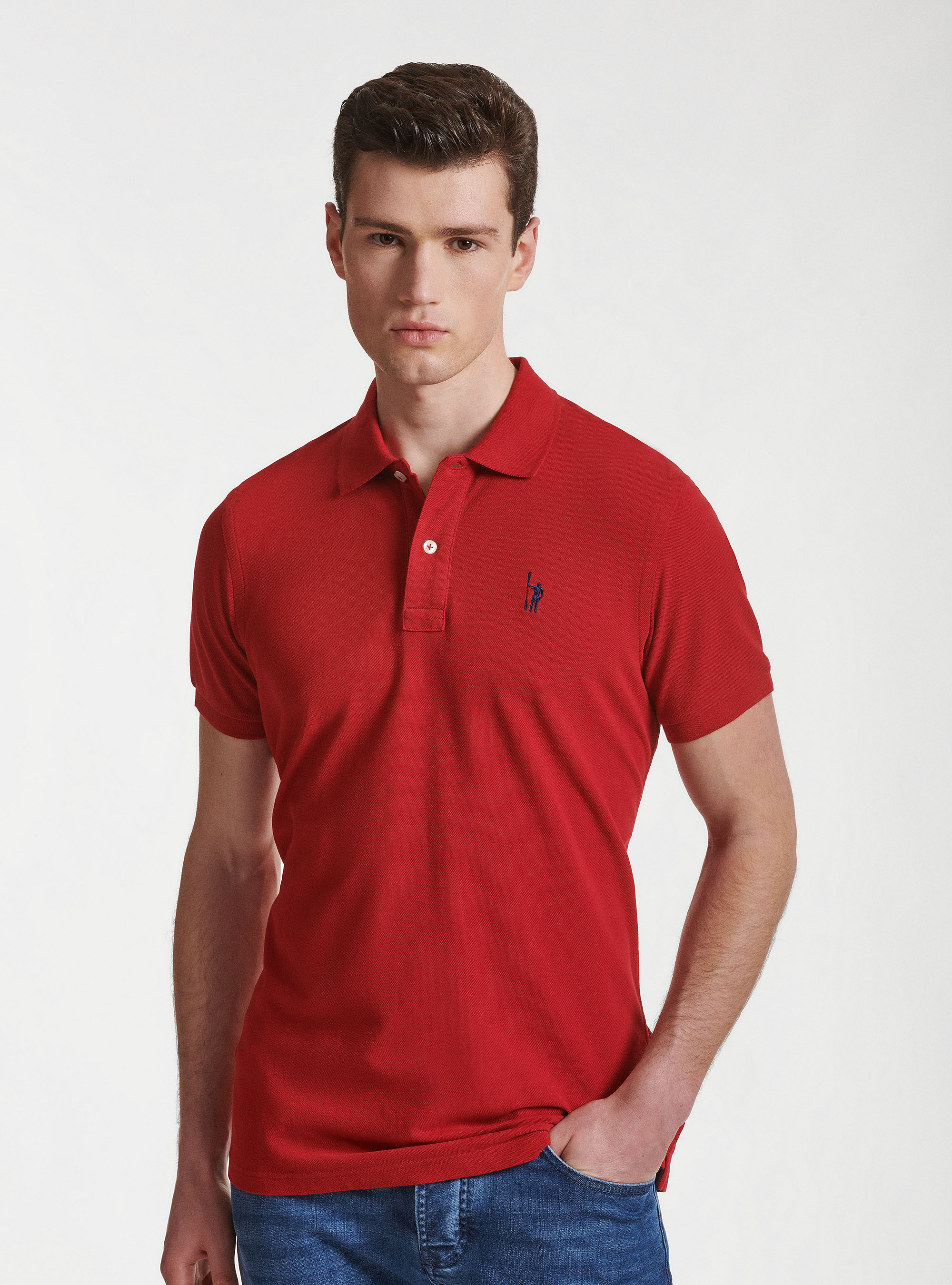 Polo in piquet con ricamo, ROSSO