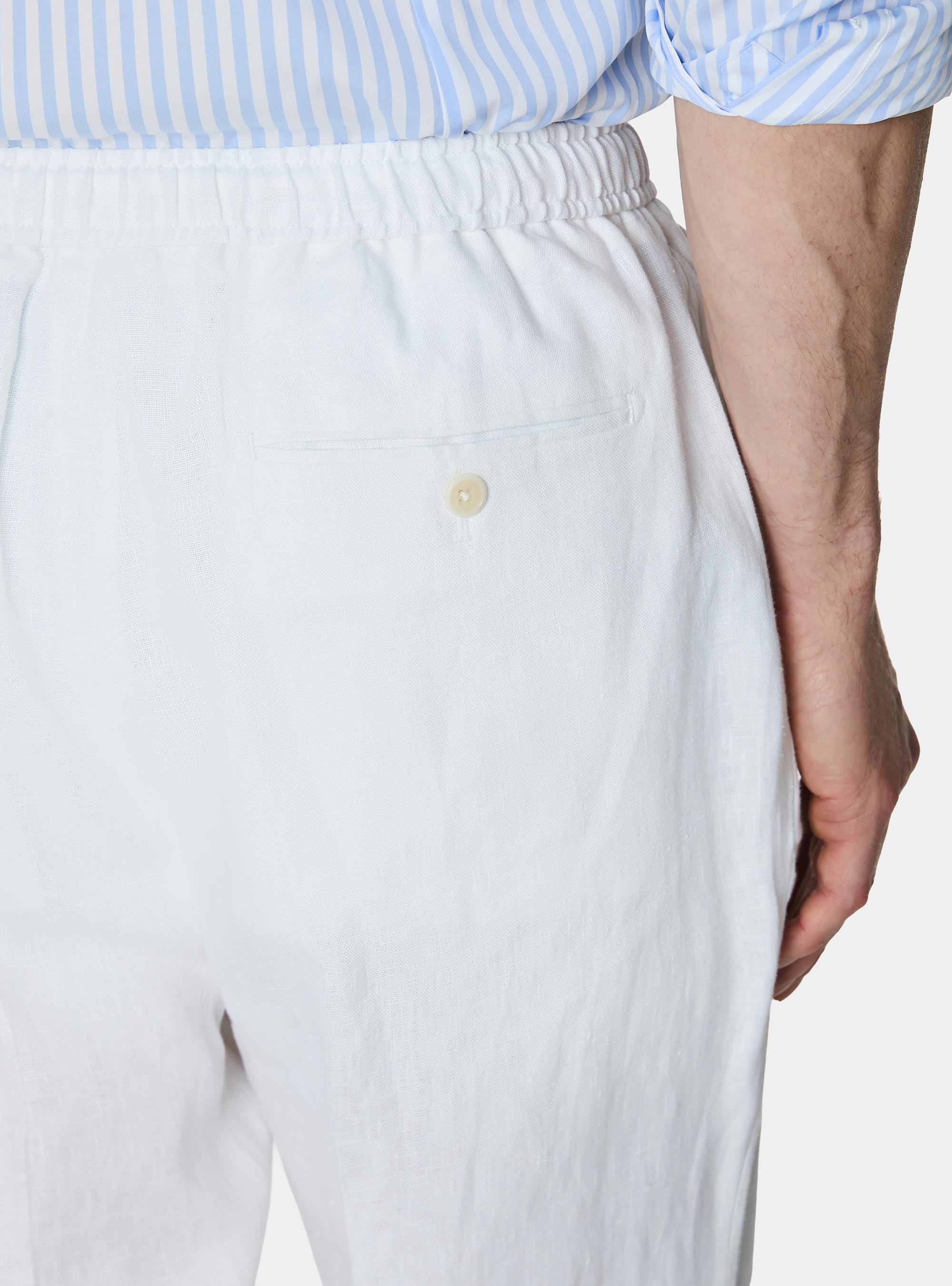 Pure linen trousers with pleat and drawstring, WHITE