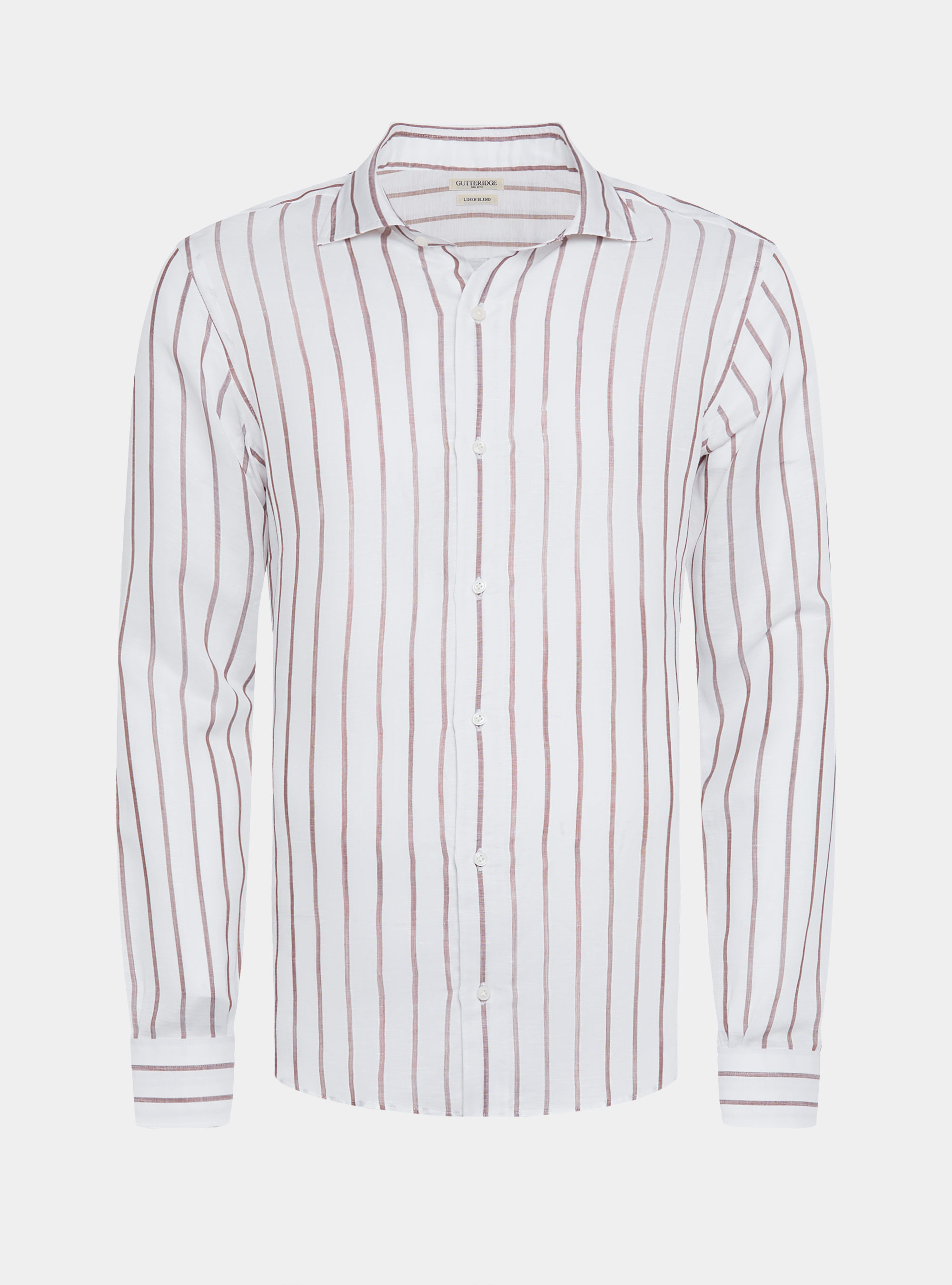 Linen blend striped shirt, BROWN