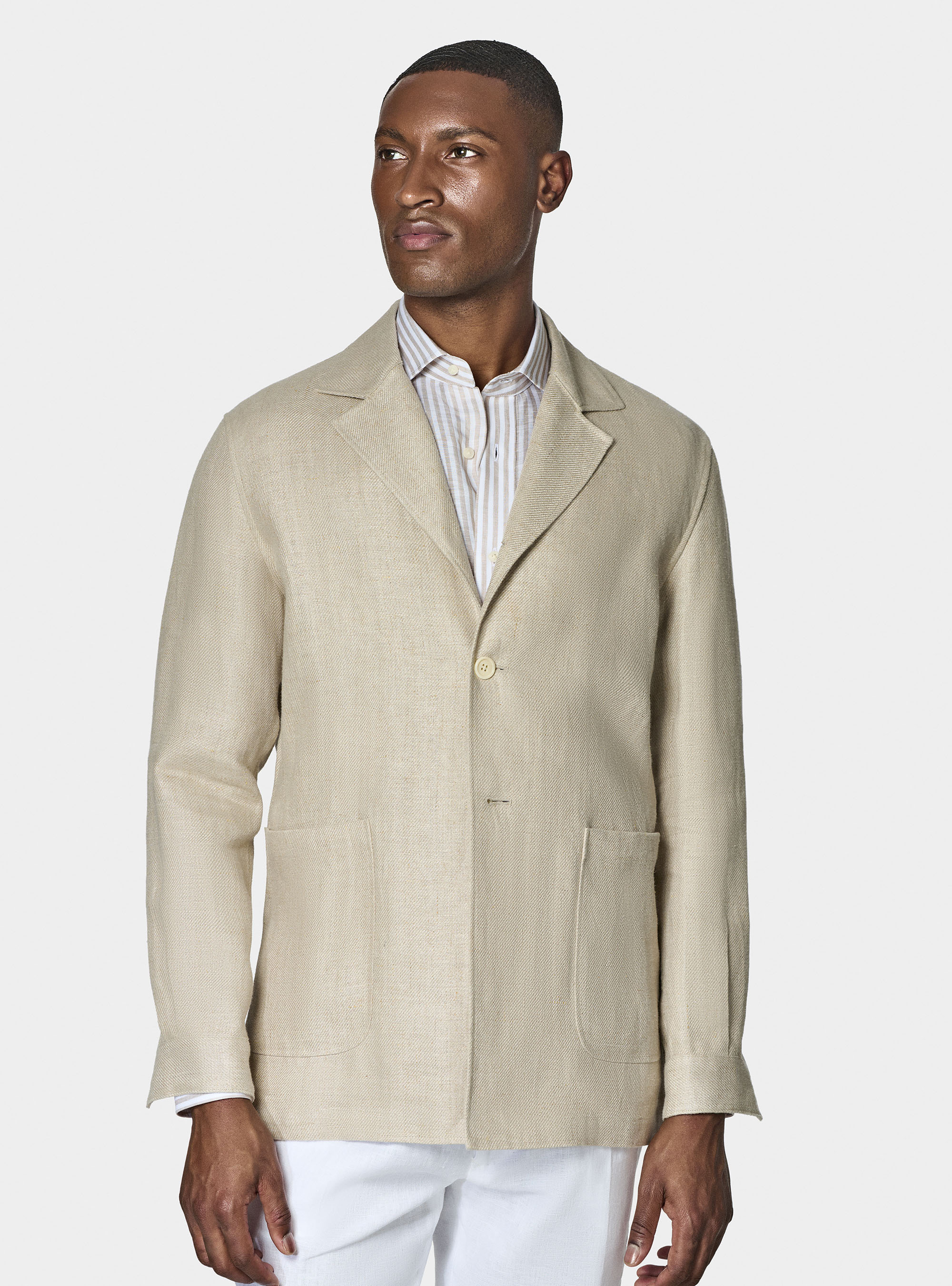 Veste chemise en serg&eacute; de lin, SABLE