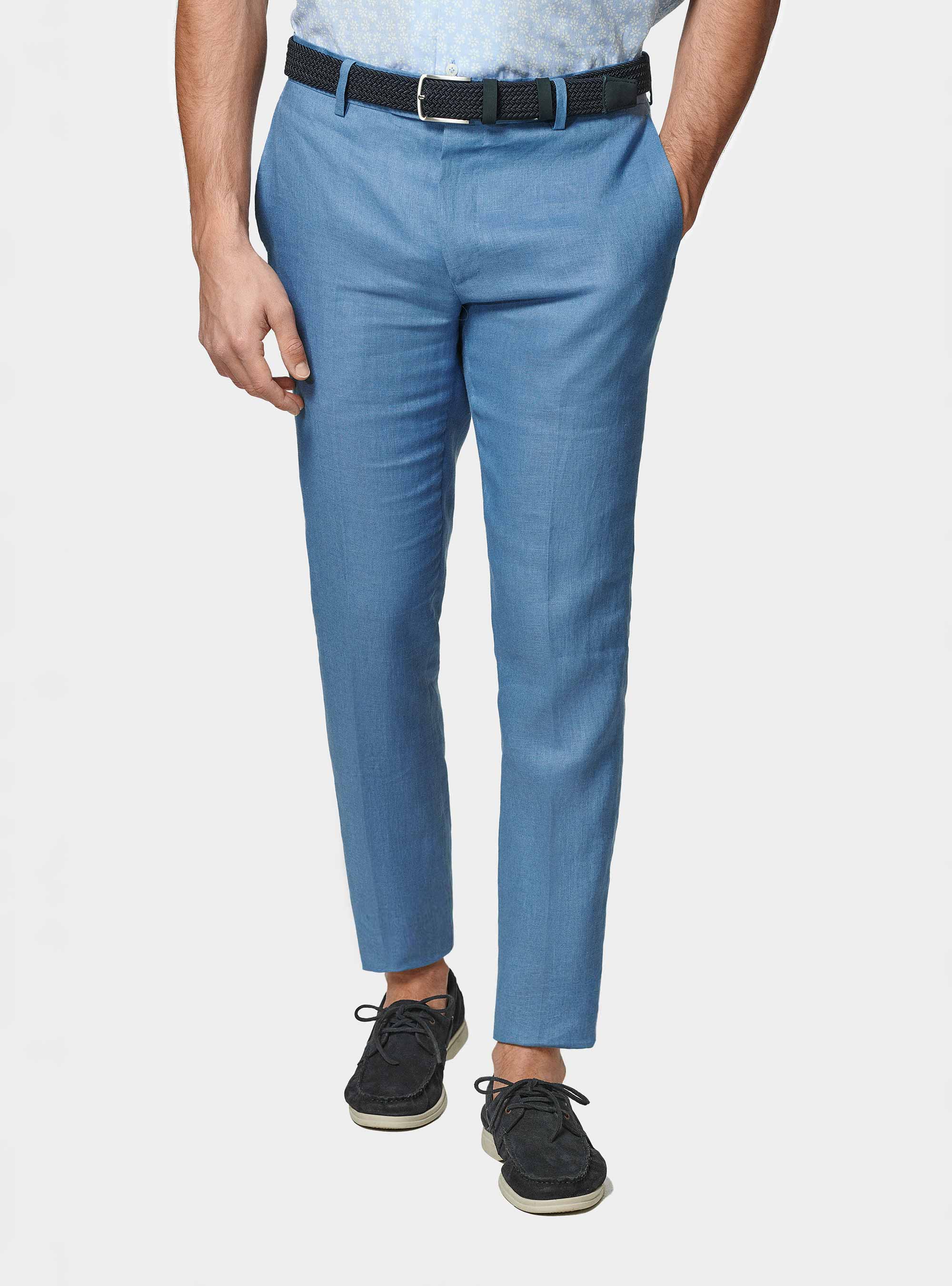 Pure linen suit trousers, AZZURRO POLVERE 0283C