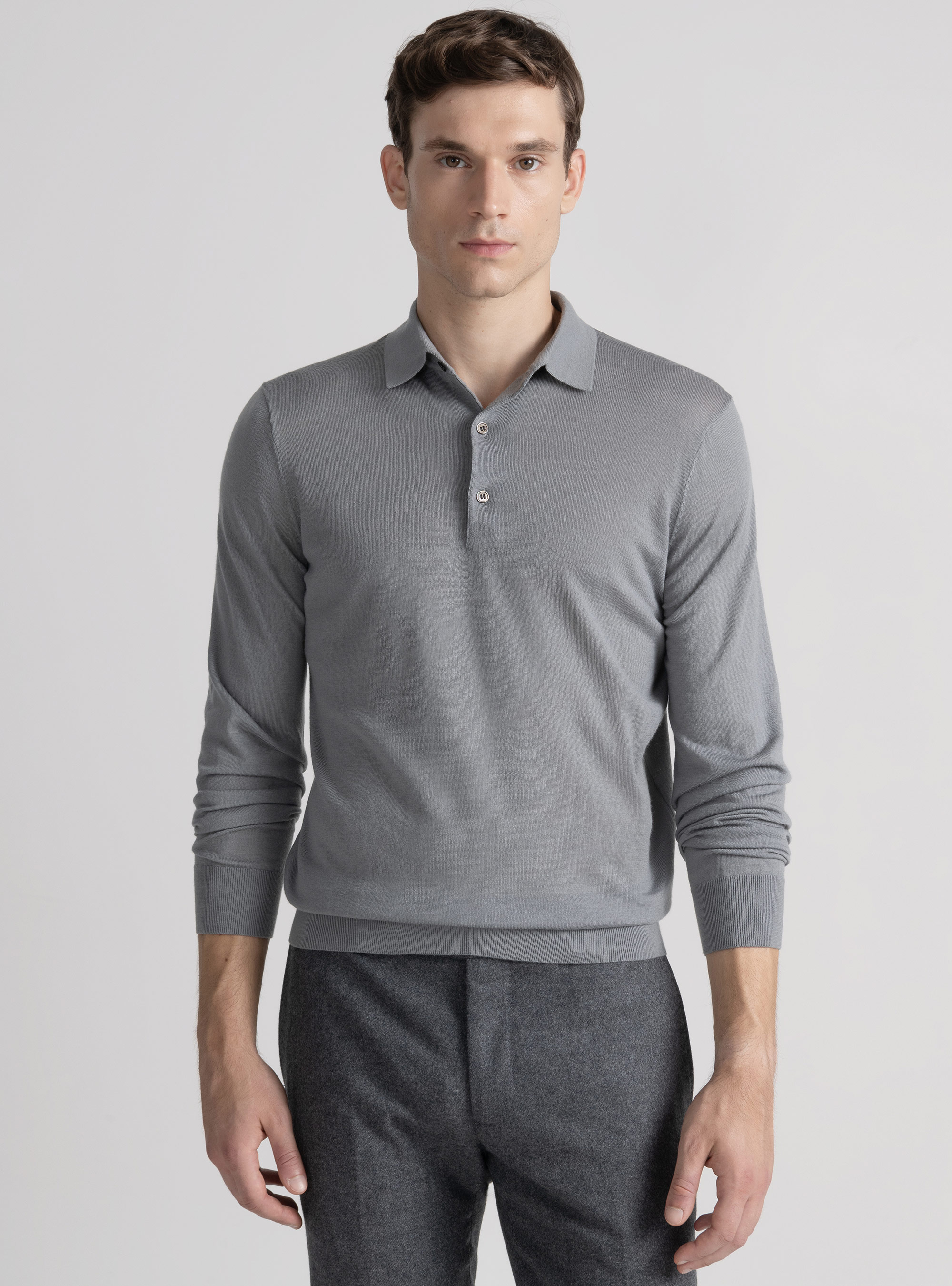 Extra-fine merino wool polo shirt, GREY