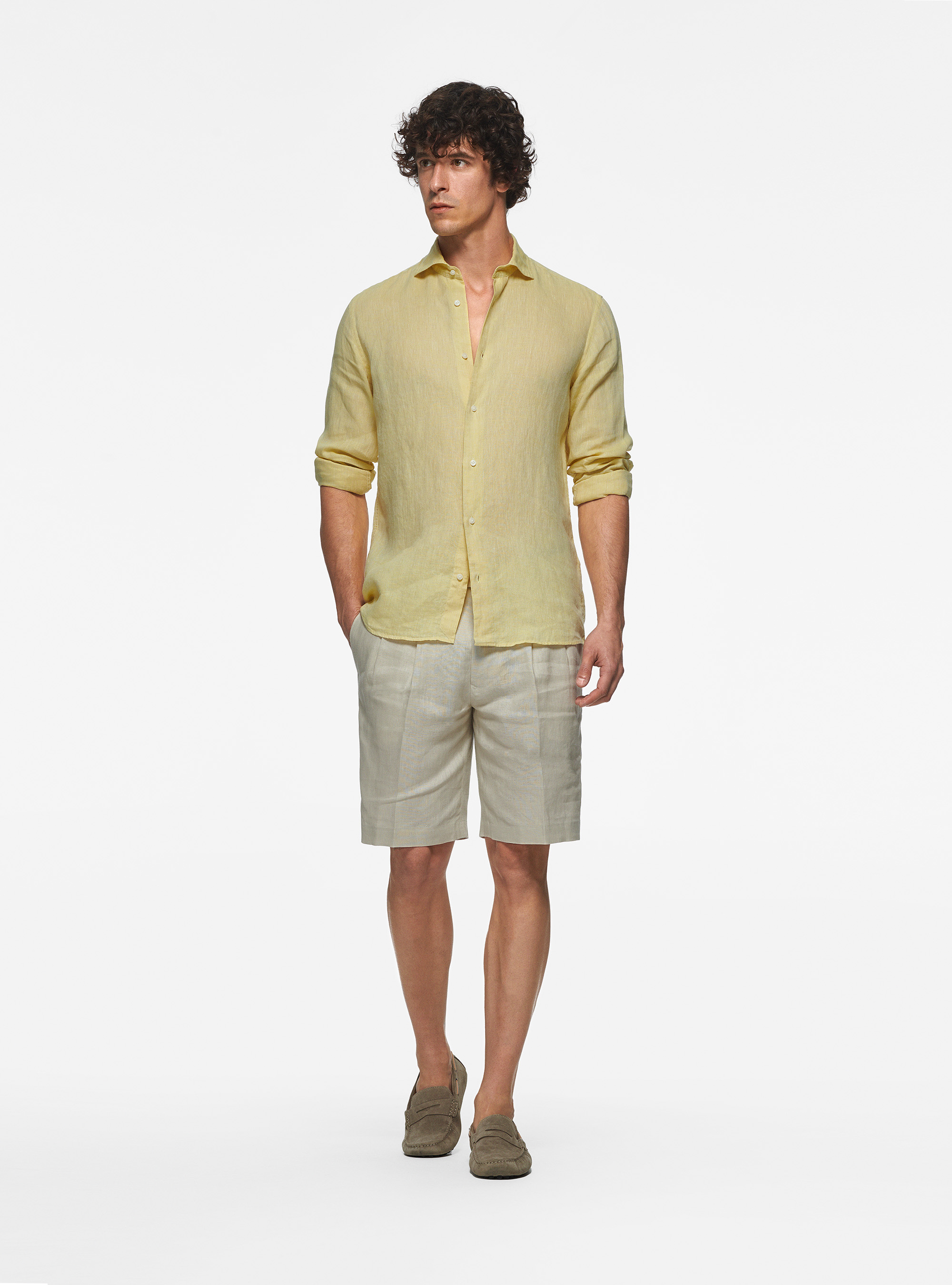 Camicia in puro lino, GIALLO