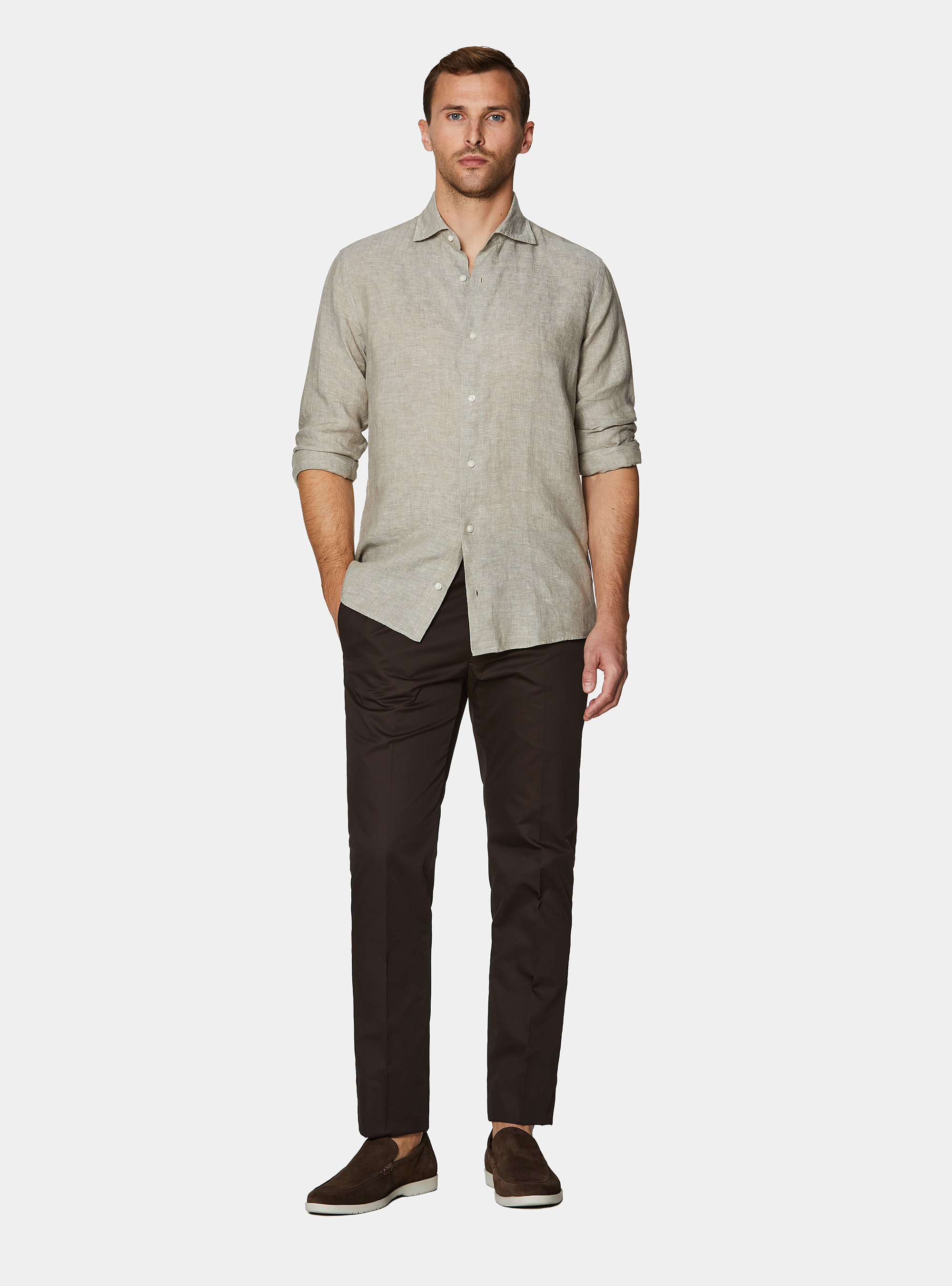 Pure linen shirt, SABBIA MELANGE 0564C