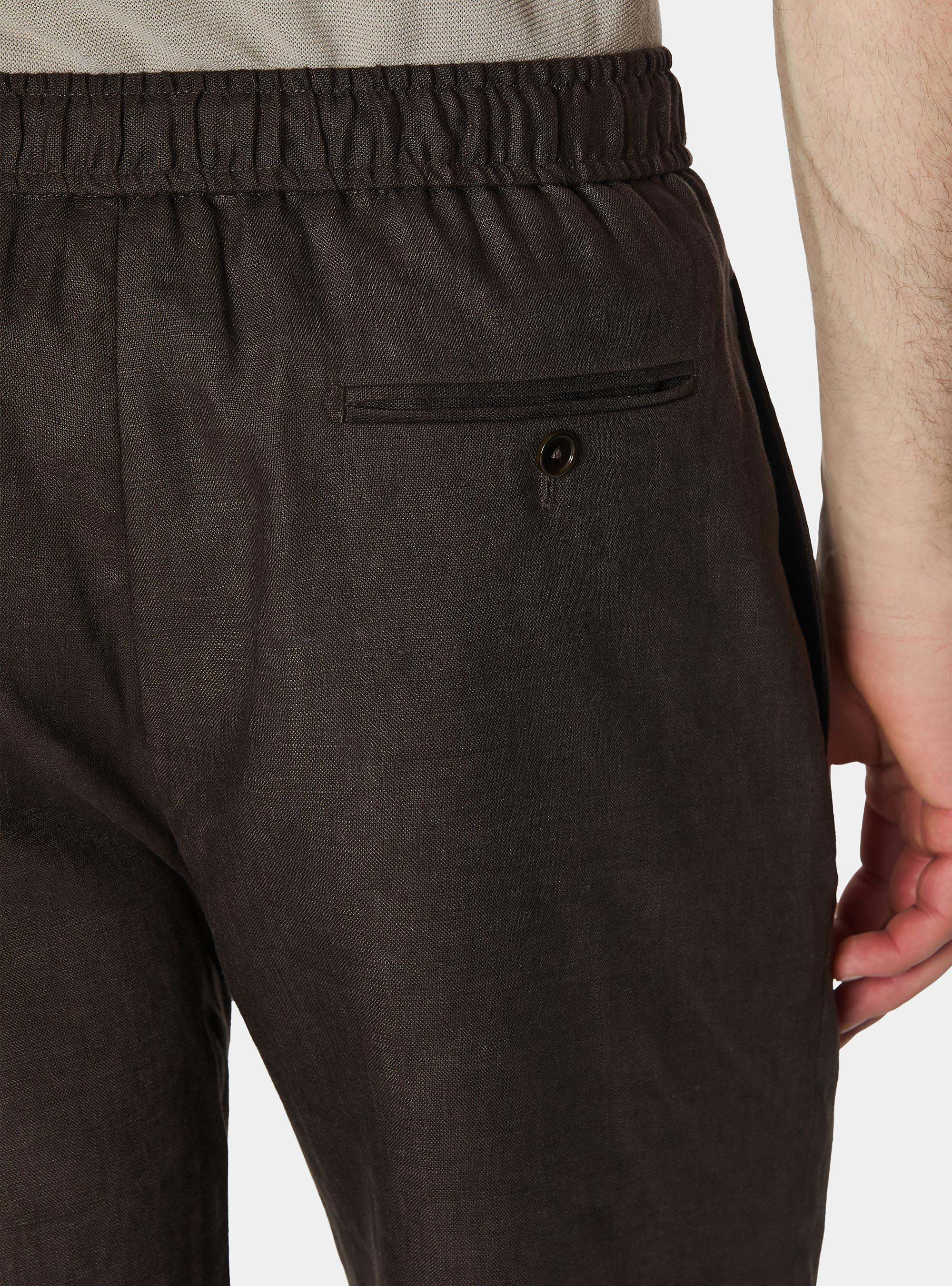 Linen Bermuda shorts with drawstring, BROWN