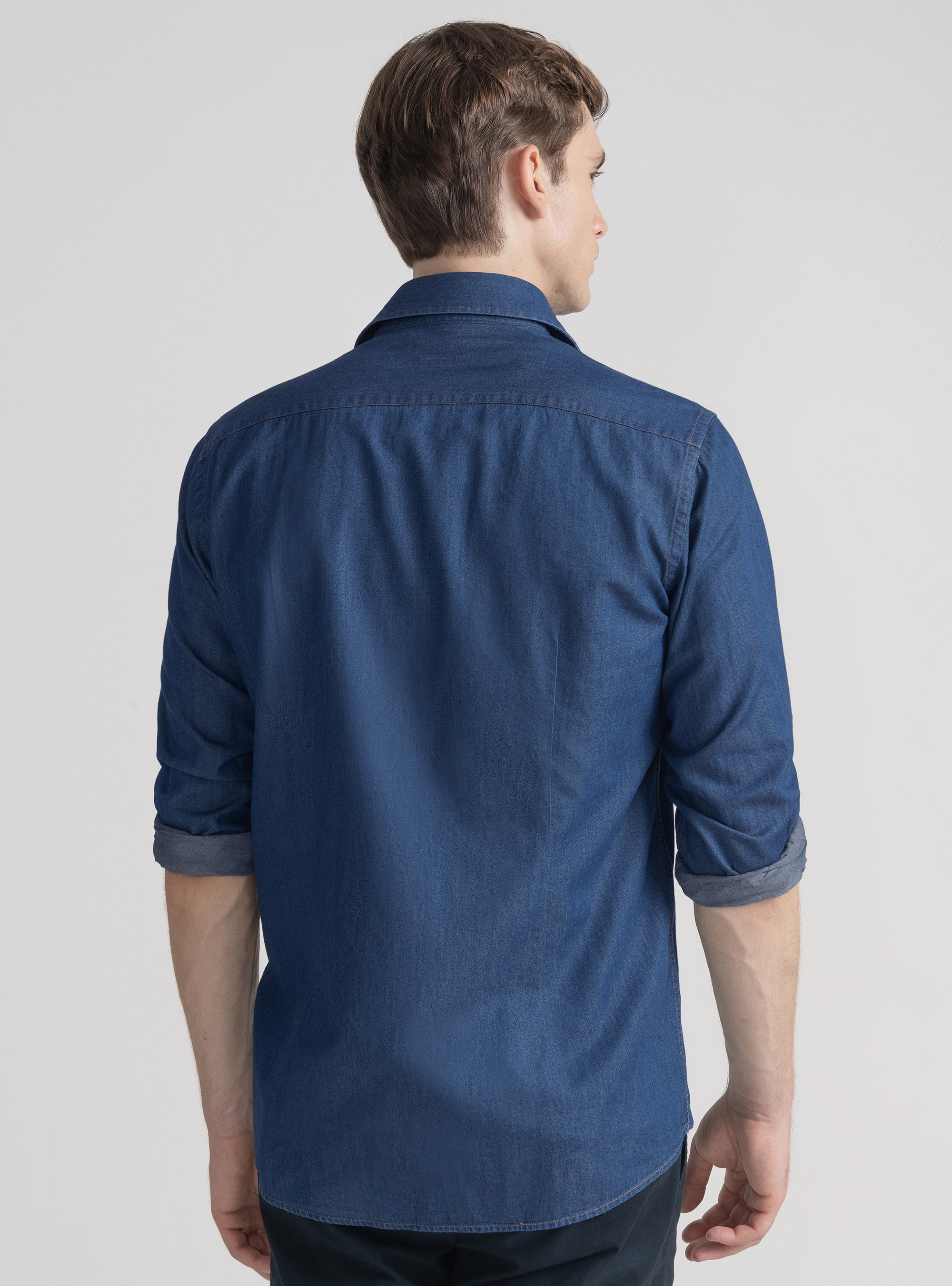 Cotton chambray shirt, NAVY BLUE
