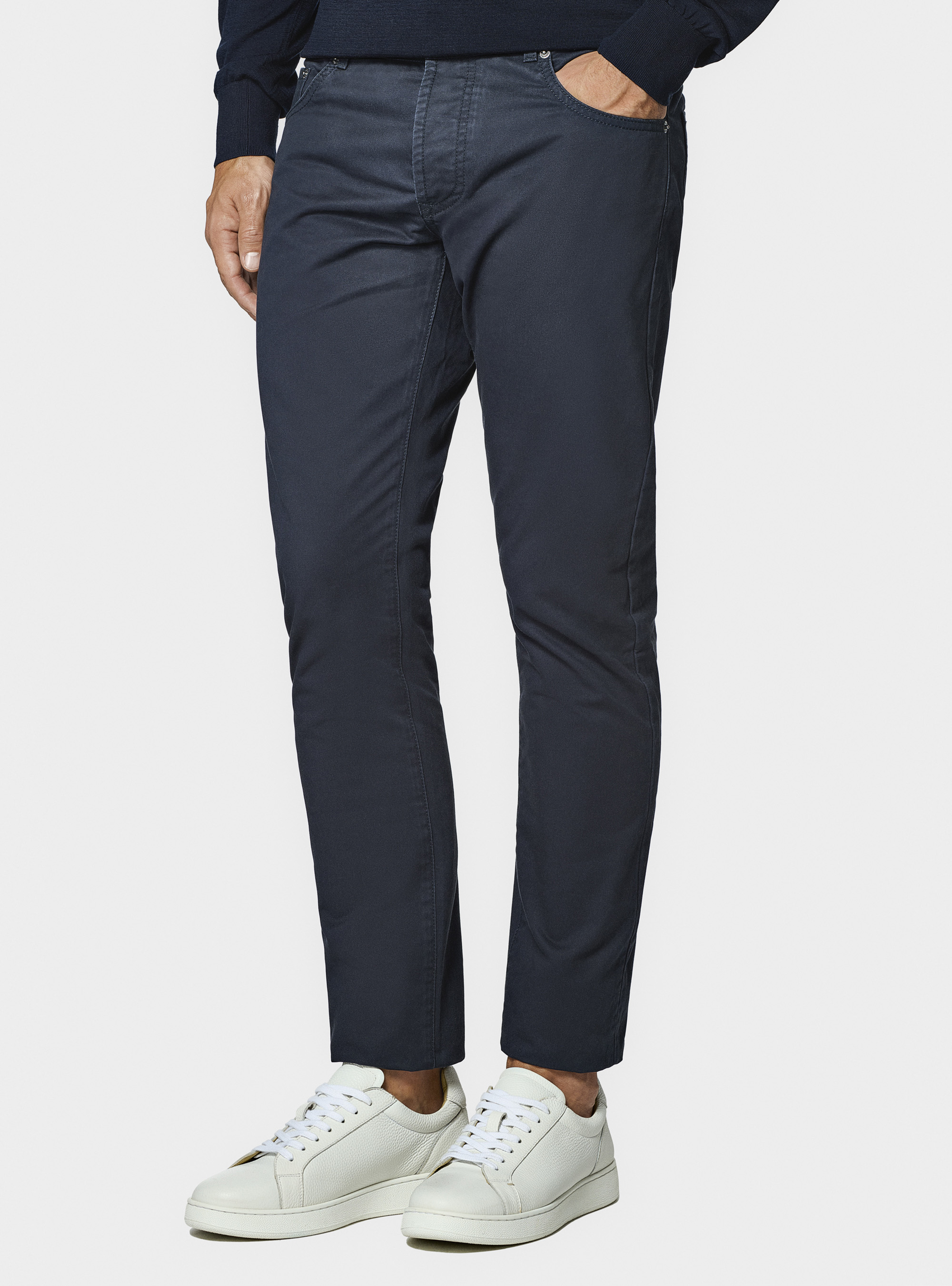 Cotton twill 5-pocket trousers, NAVY BLUE