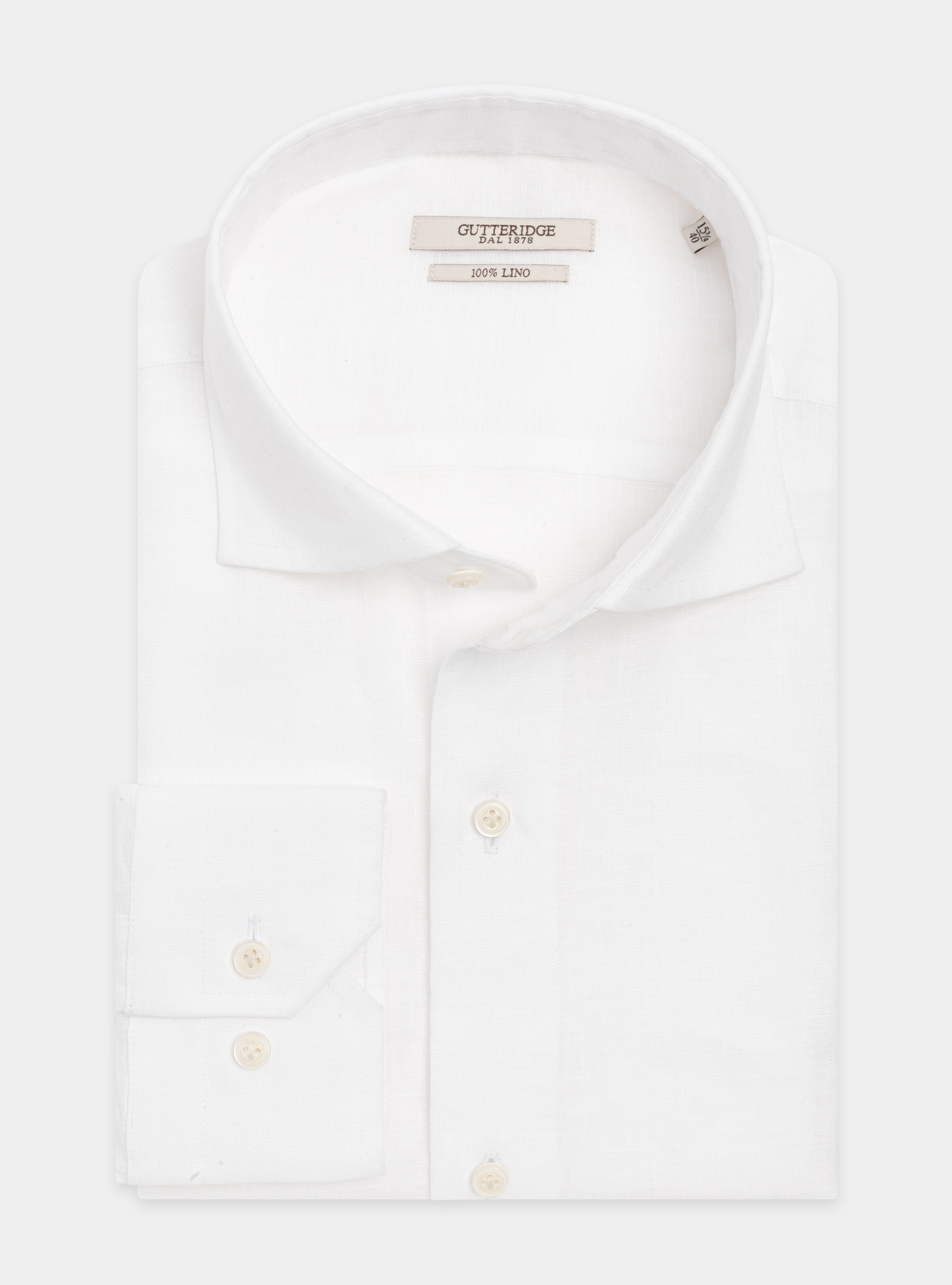 Camicia in puro lino con collo semi francese, BIANCO
