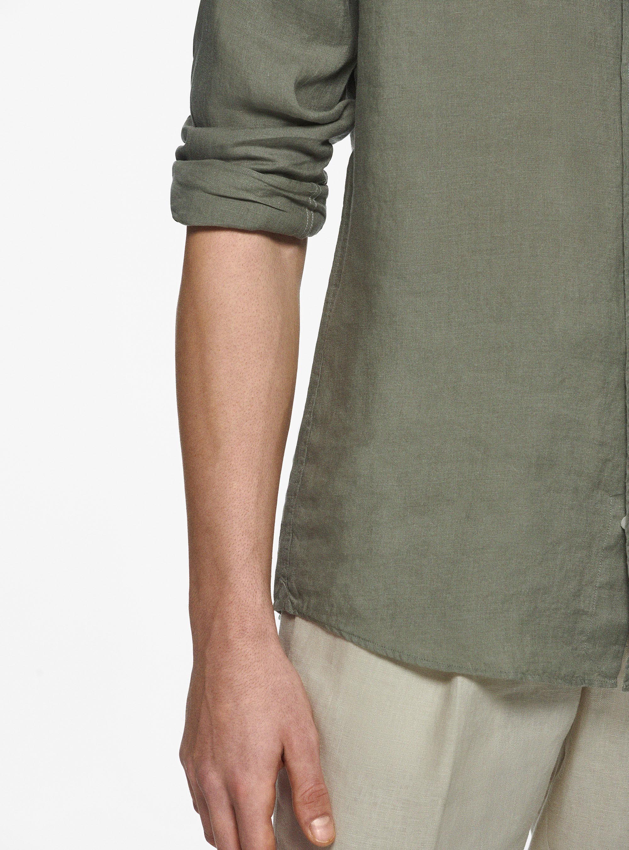 Camicia coreana in puro lino, SALVIA 0602C