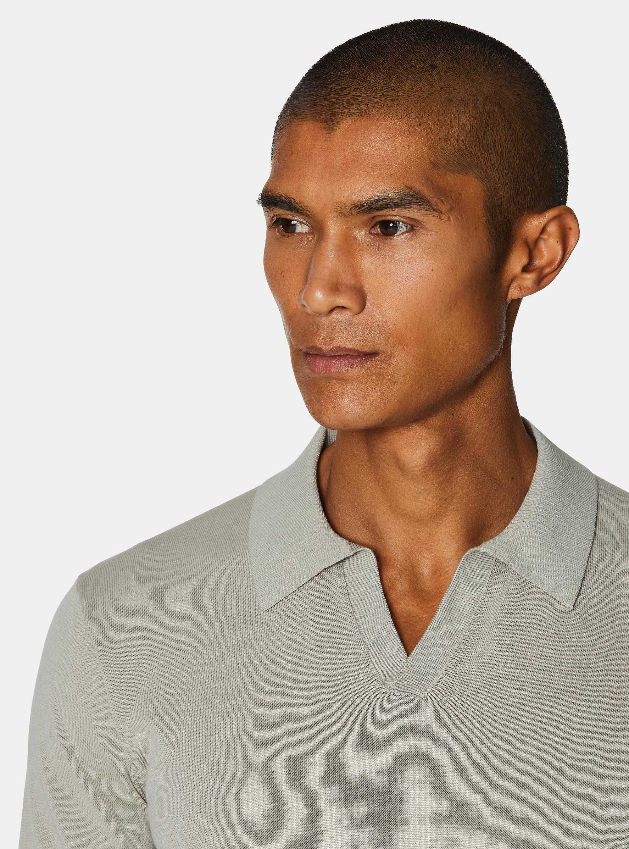 Buttonless knitted polo shirt in extra-fine cotton, SAND