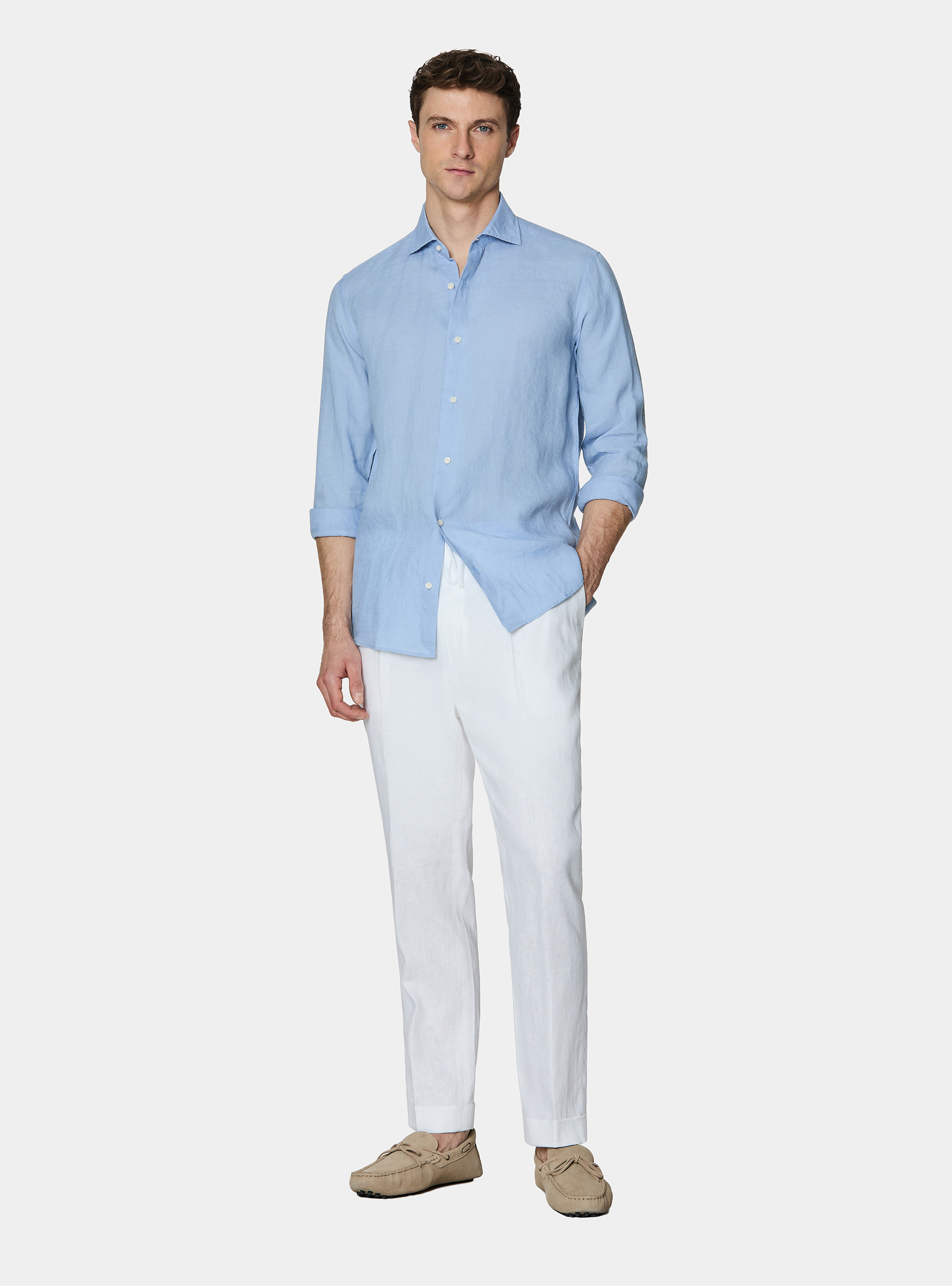 Pure linen shirt, 0266C AZZURRO