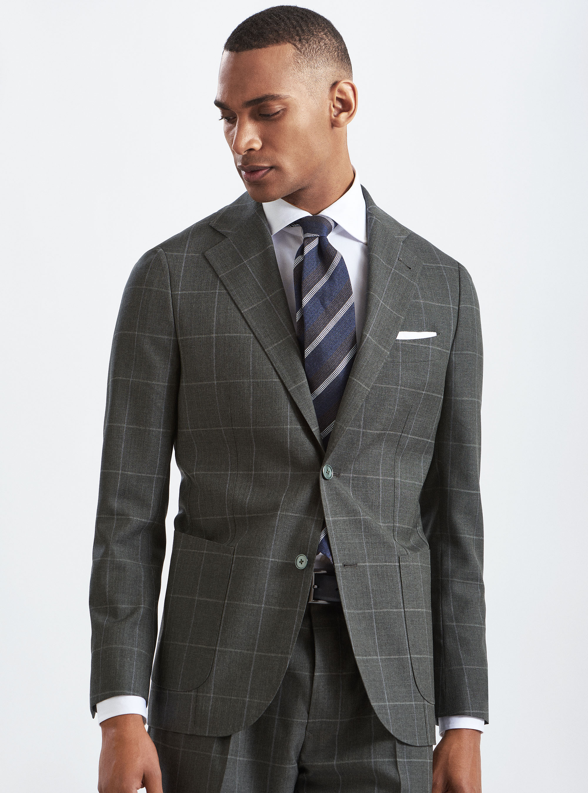 Checked suit blazer in pure wool fabric Vitale Barberis Canonico, GREEN