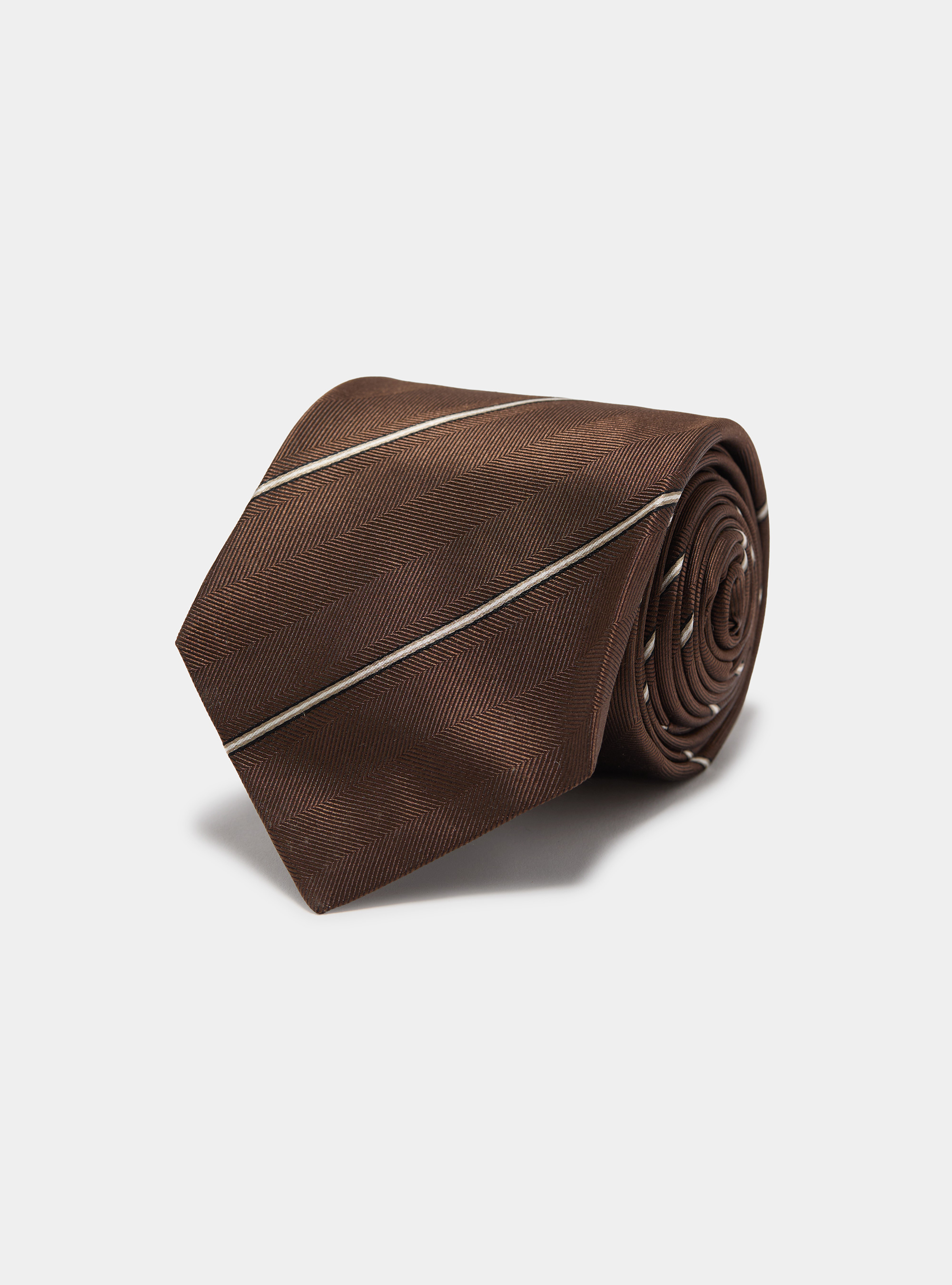 Corbata de seda de rayas finas, MARRON