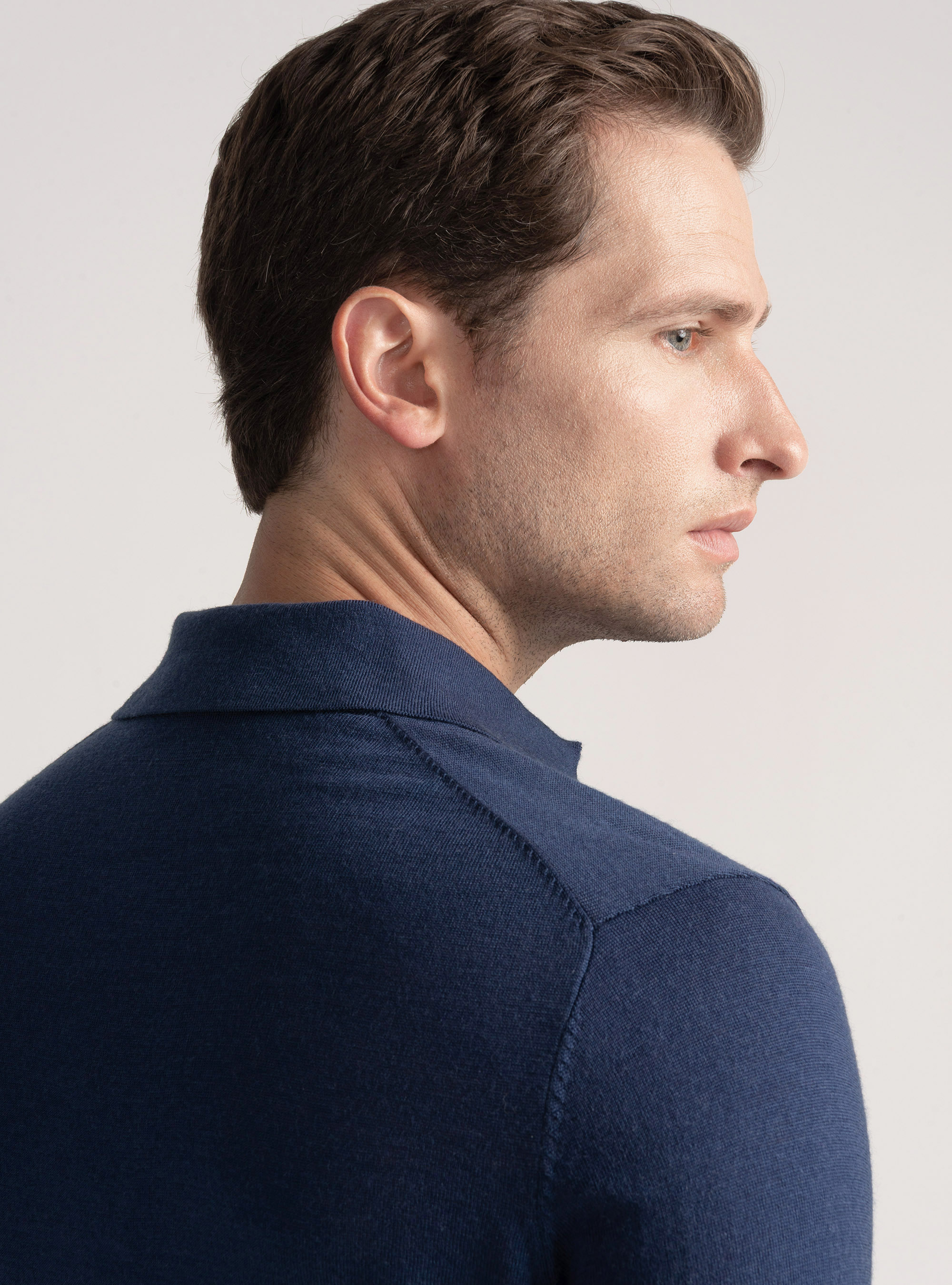 Extra-fine merino wool polo shirt, INK