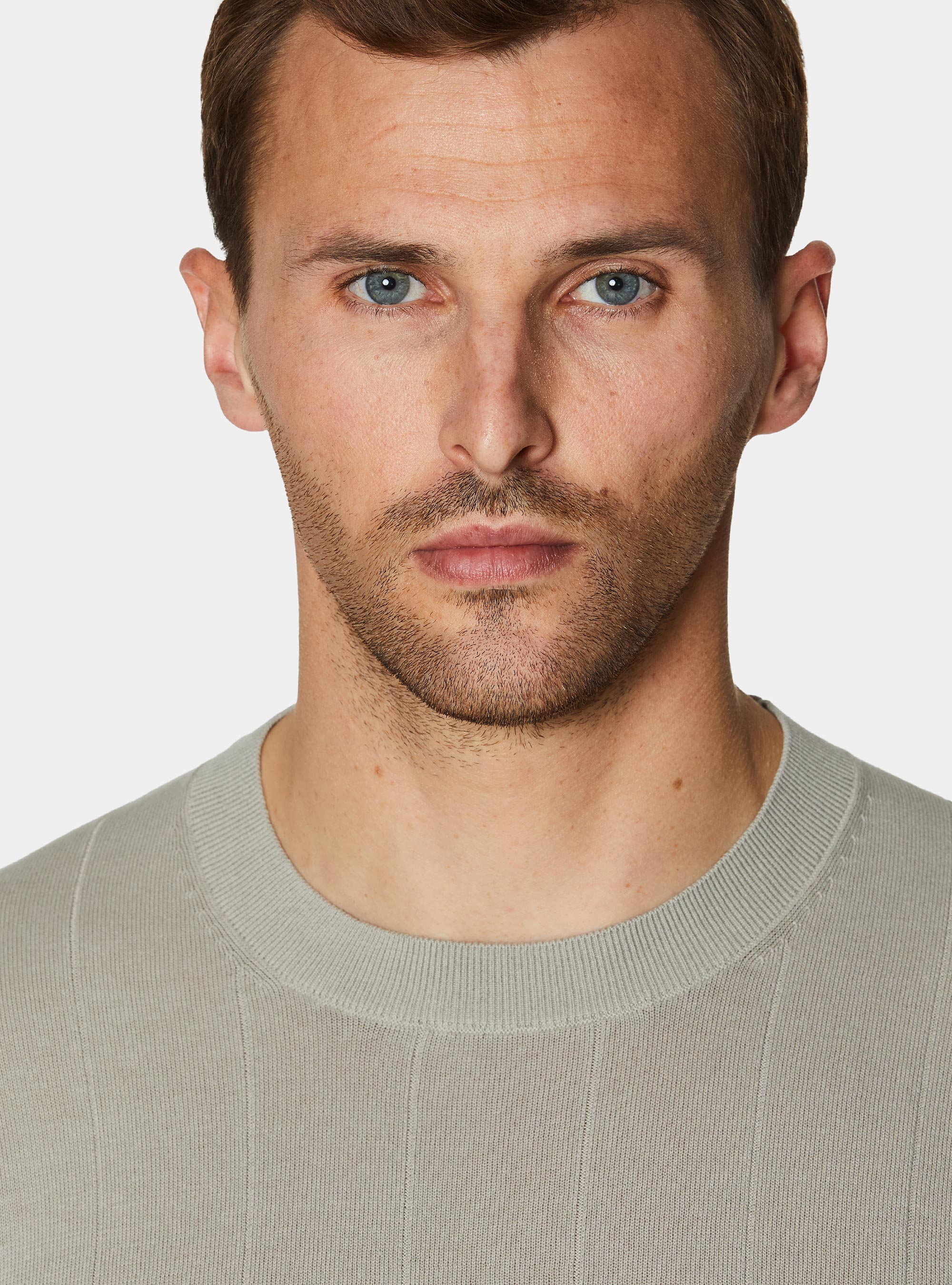 Pure cotton flat-ribbed sweater, SAND