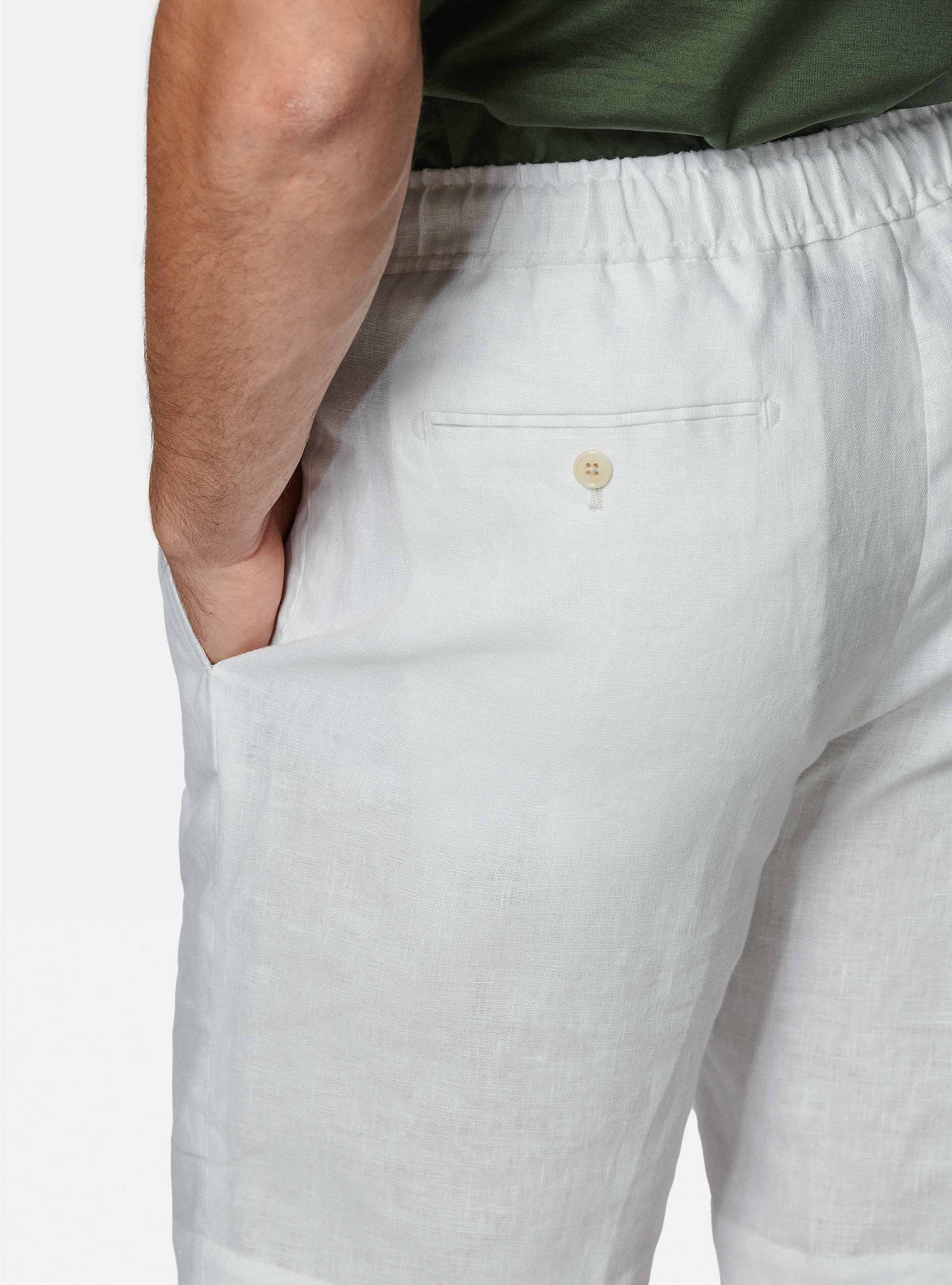 Pure linen bermuda shorts with elastic band, WHITE