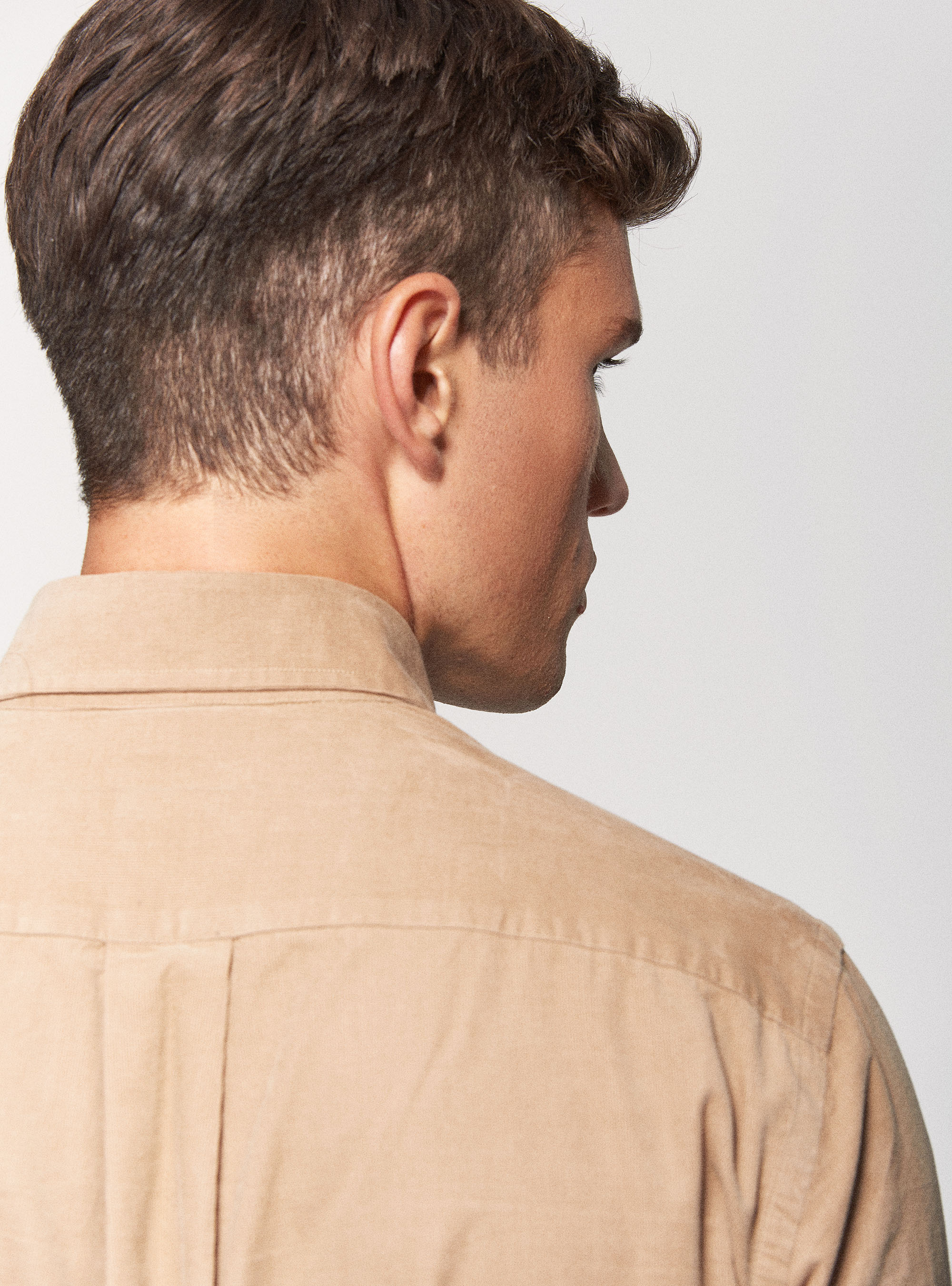 Cotton velvet button-down collar shirt, SAND
