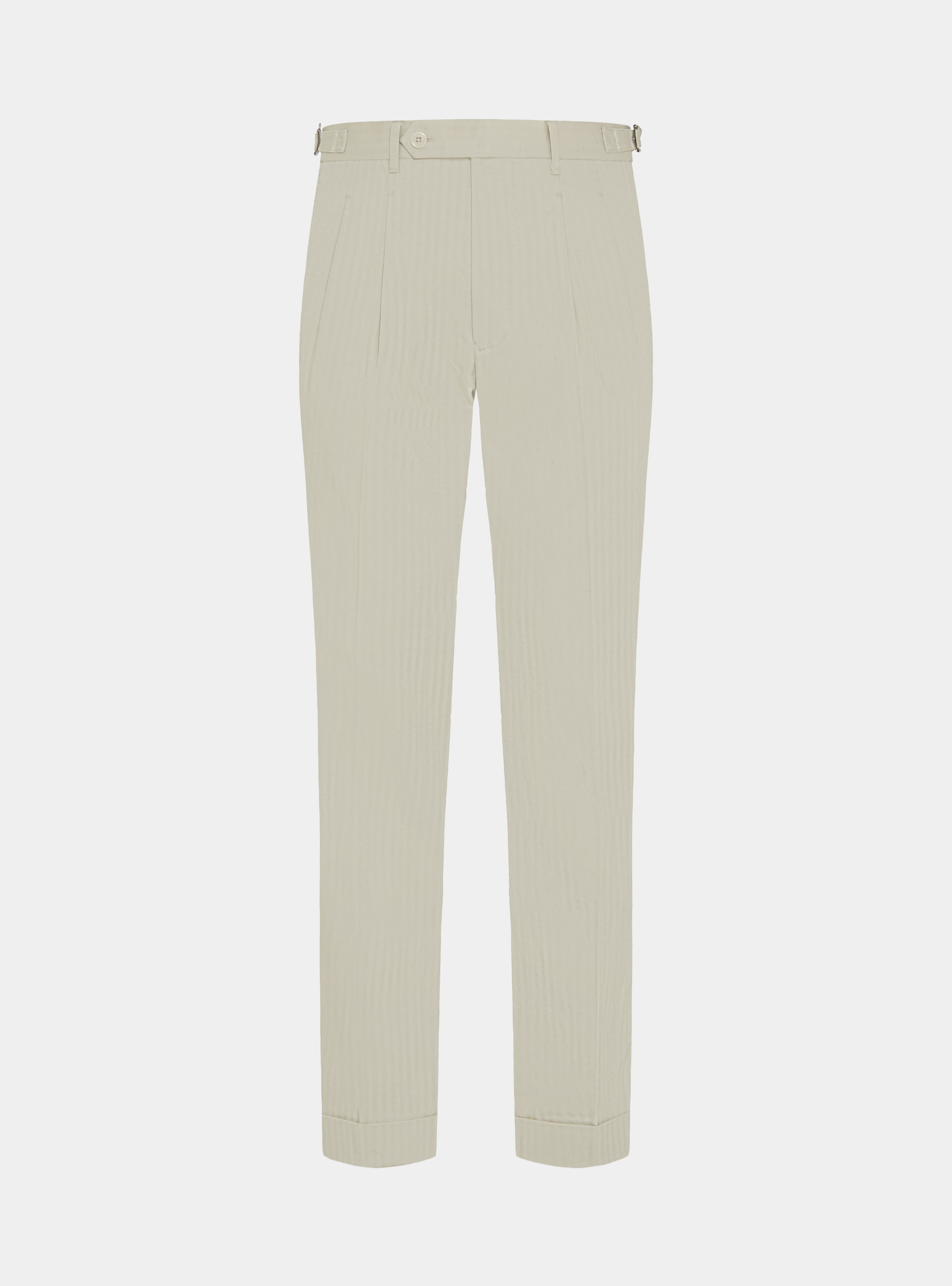 Double-breasted cotton and linen suit trousers, ECRU
