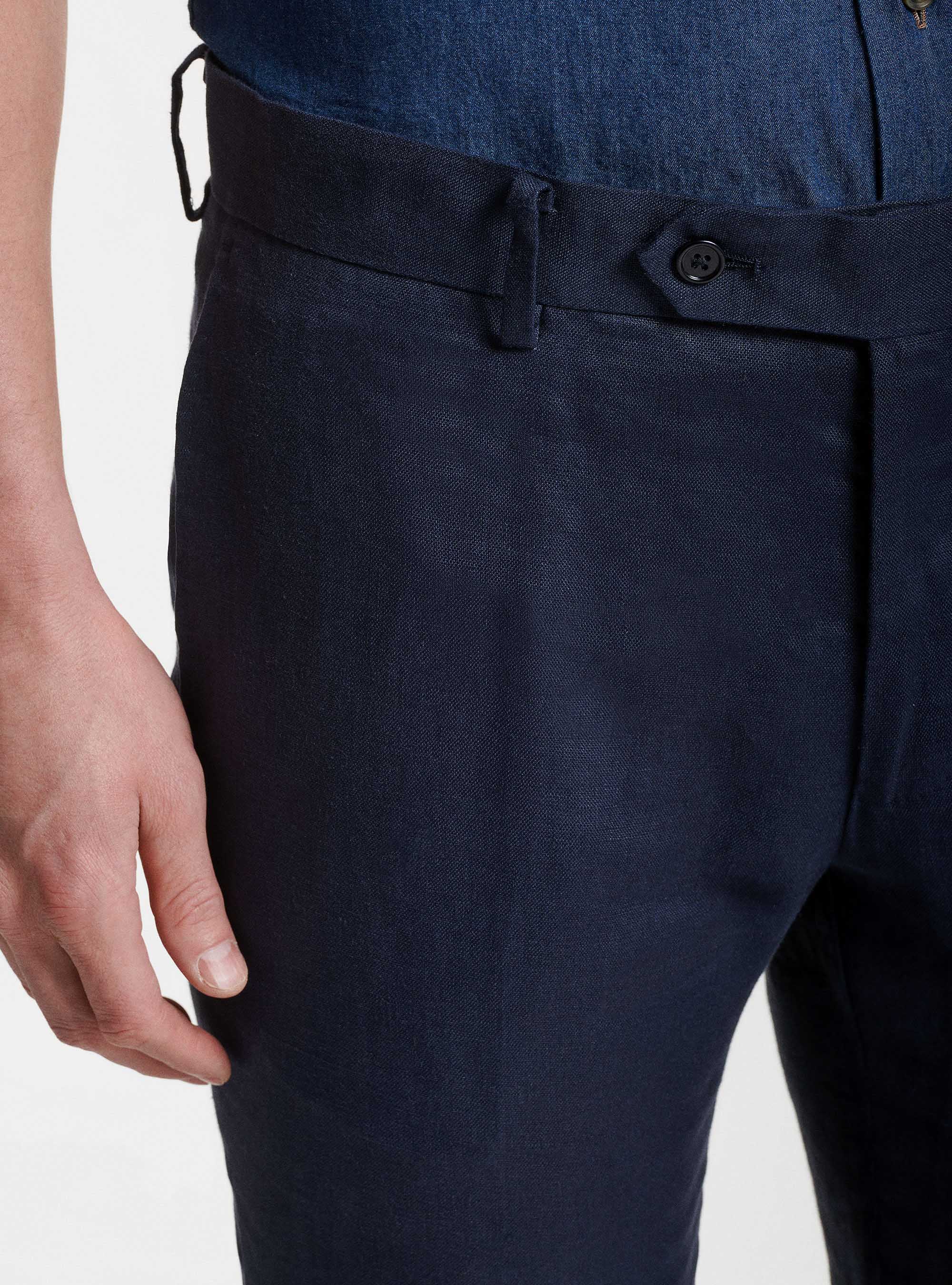 Pure linen suit trousers, NAVY BLUE