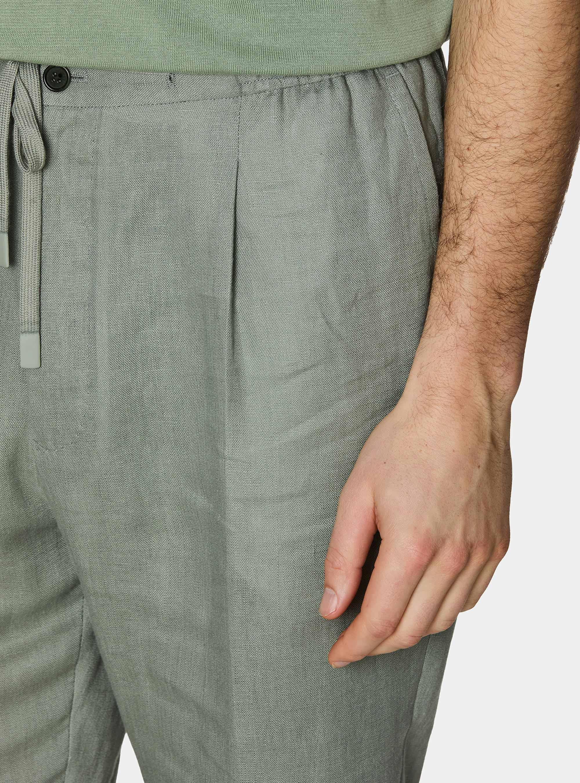 Pantal&oacute;n de lino puro con pinzas y cord&oacute;n de ajuste, SALVIA 0602C