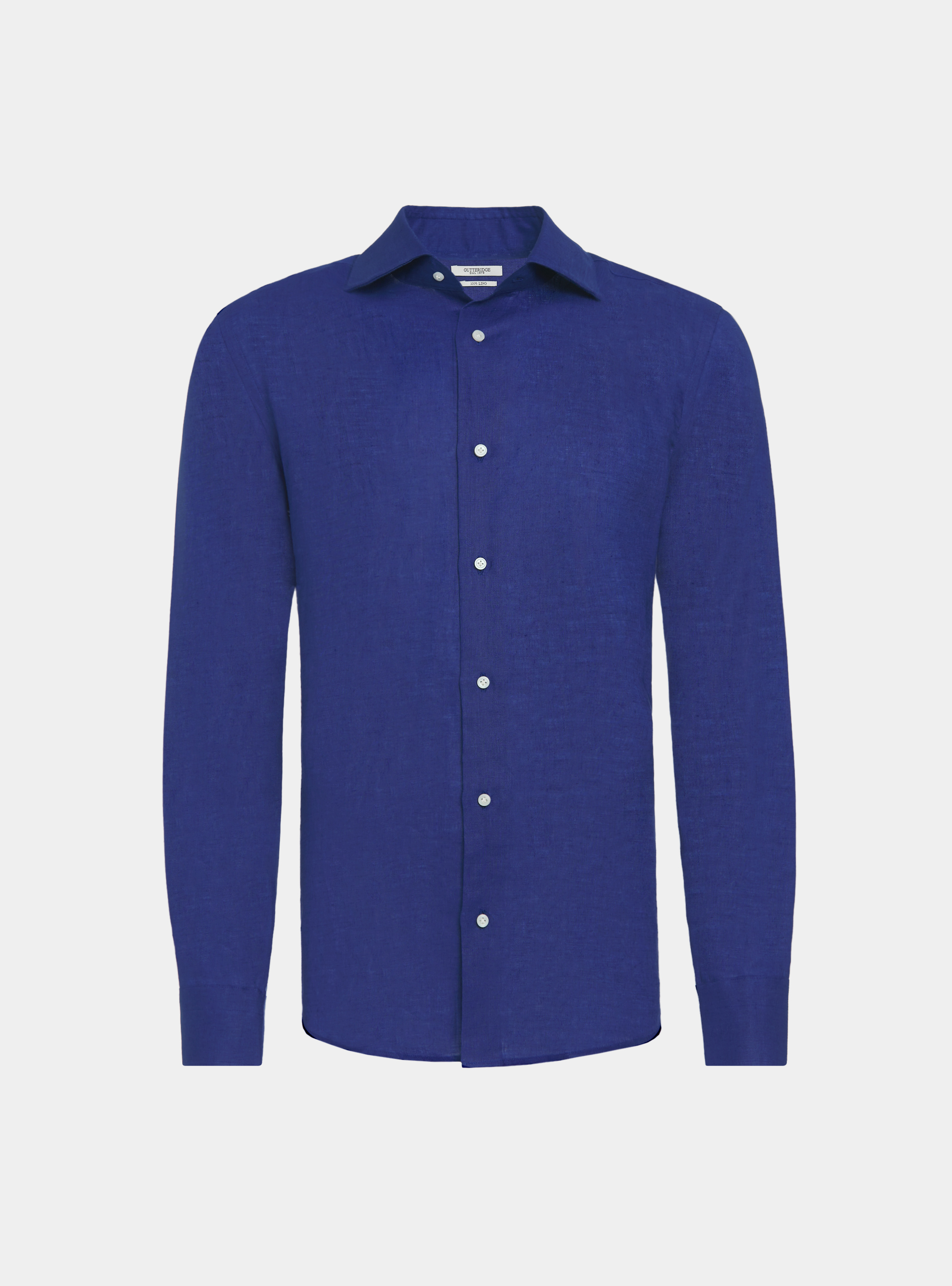 Italian collar shirt in pure linen, BLUE